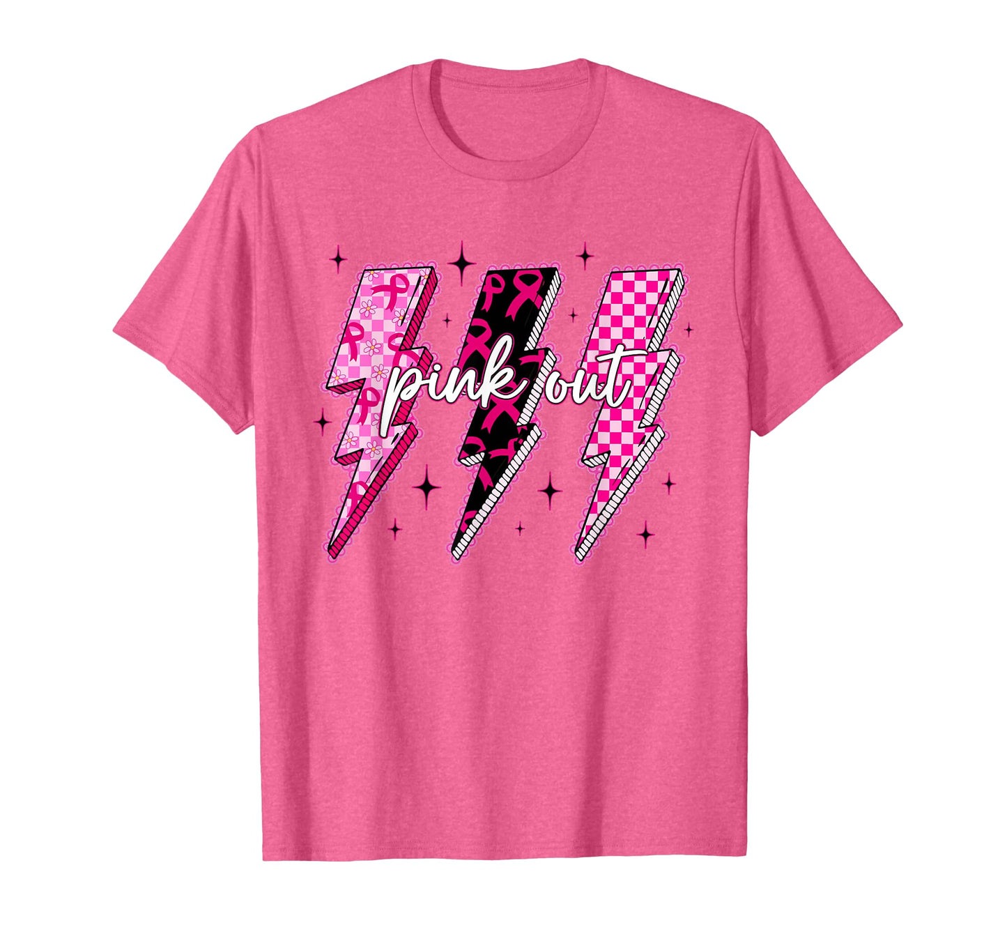 Checkered Lightning Bolt Pink Out Breast Cancer Awareness T-Shirt