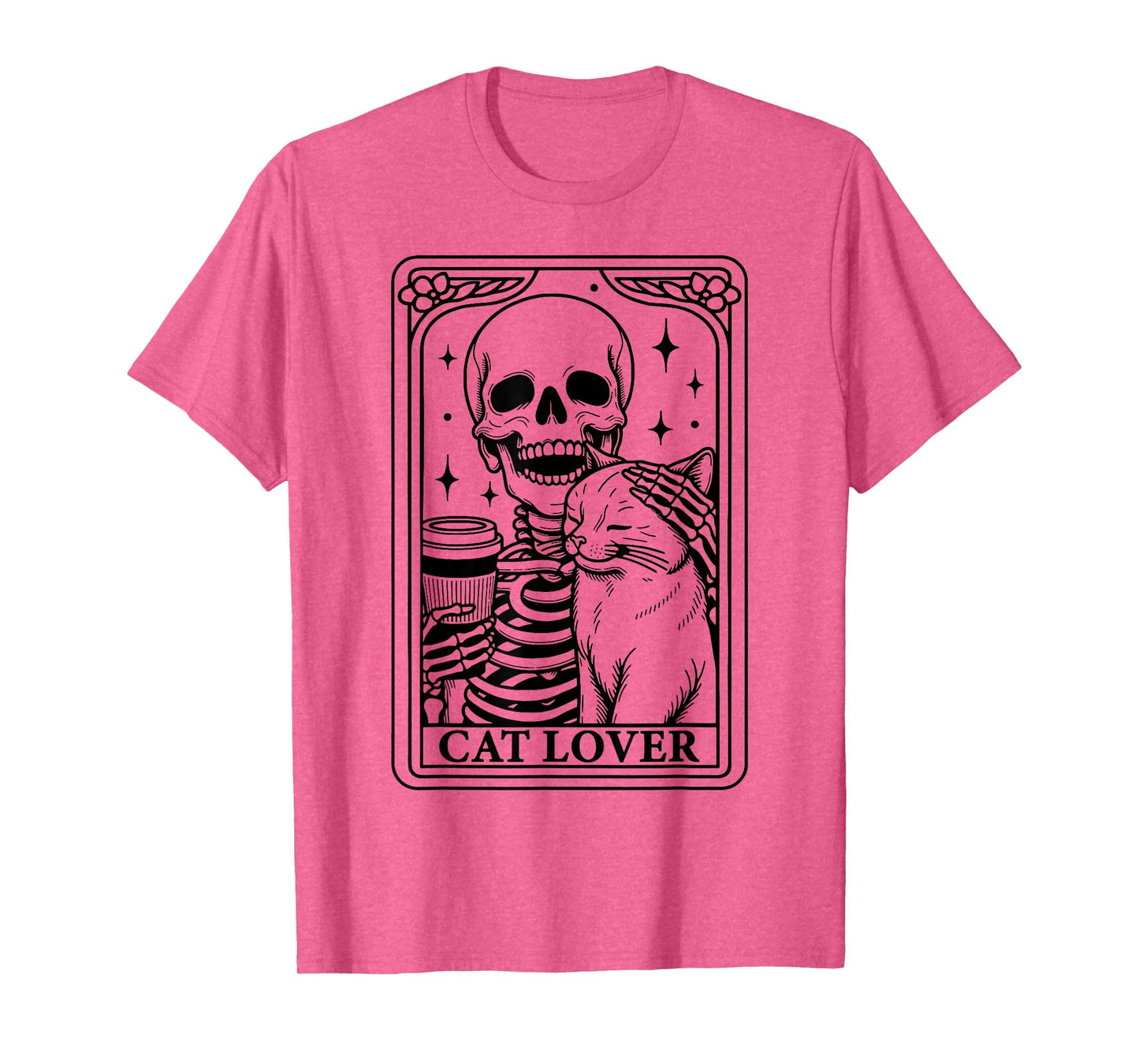 Vintage Skeleton Holding Coffee Cup Pet Cat - Cat Lover T-Shirt