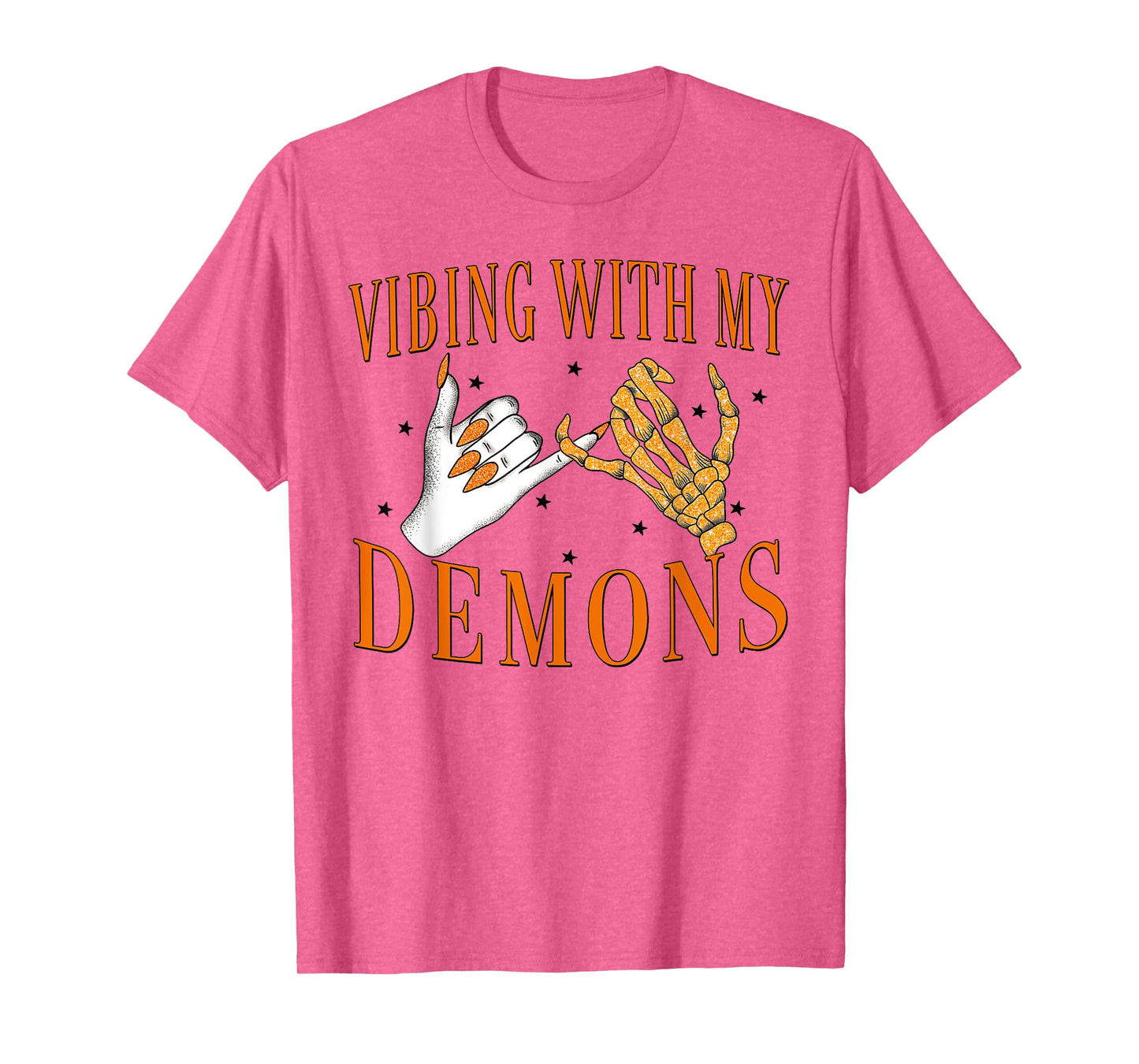 Vibing with My Demons Halloween with Skeleton and Stars T-Shirt