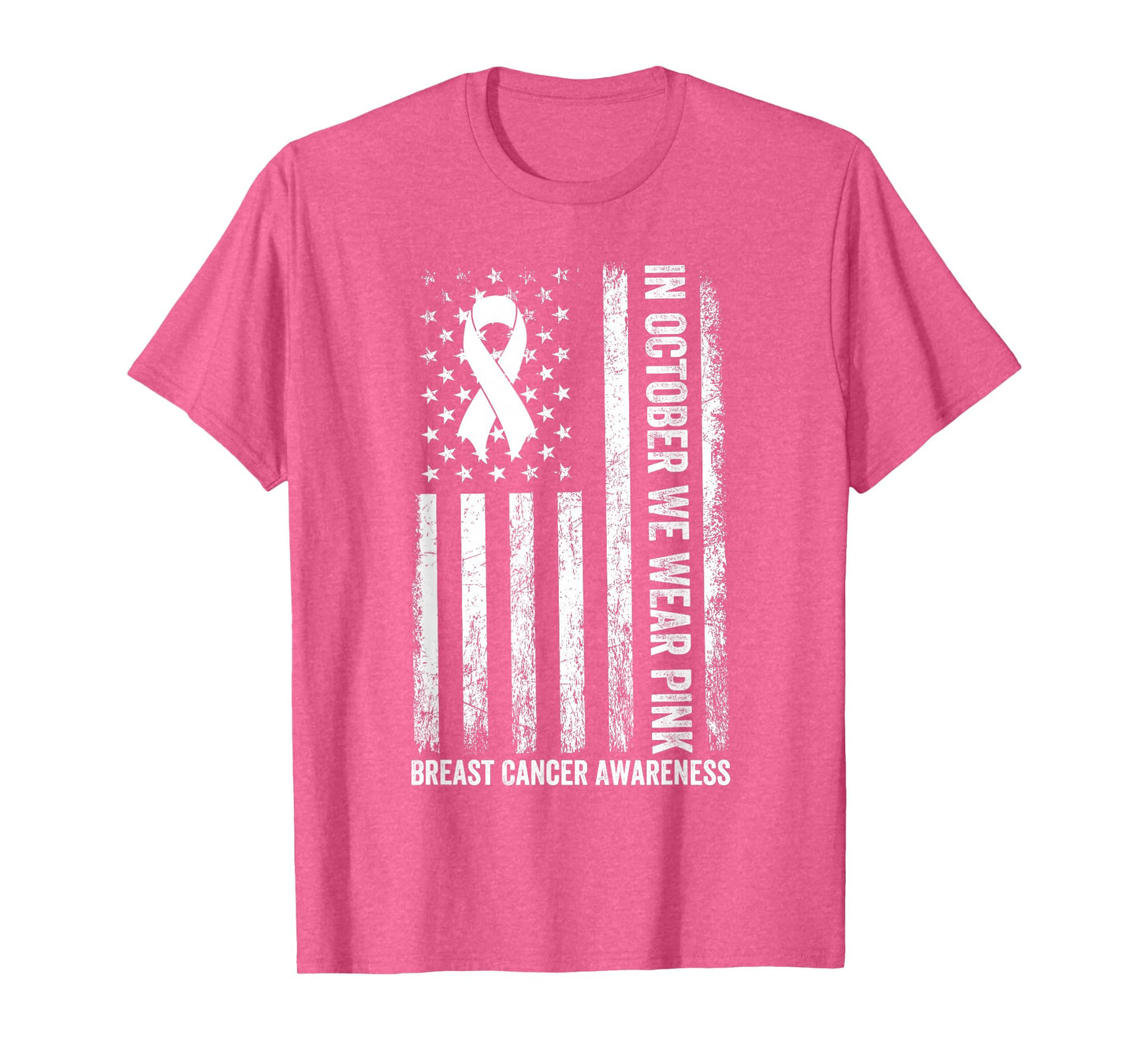 In October We Wear Pink USA Flag Breast Cancer Awareness T-Shirt