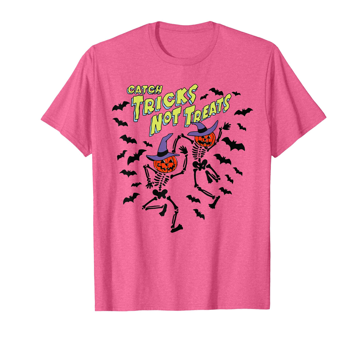 Skeleton Catch Tricks Not Treats Pumpkin Halloween Spooky T-Shirt