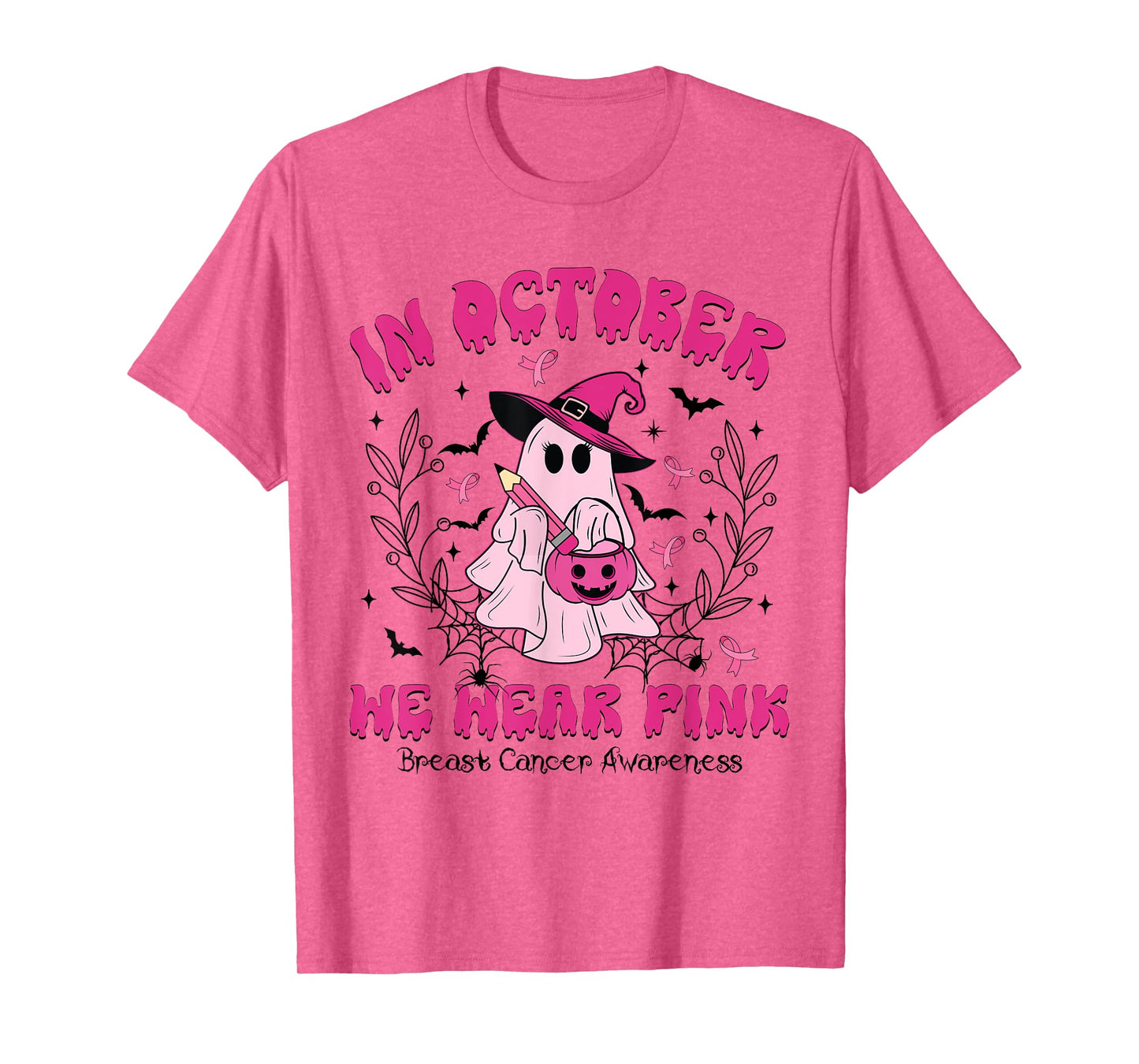 Teacher Boo Ghost In October We Wear Pink Breast Cancer T-Shirt