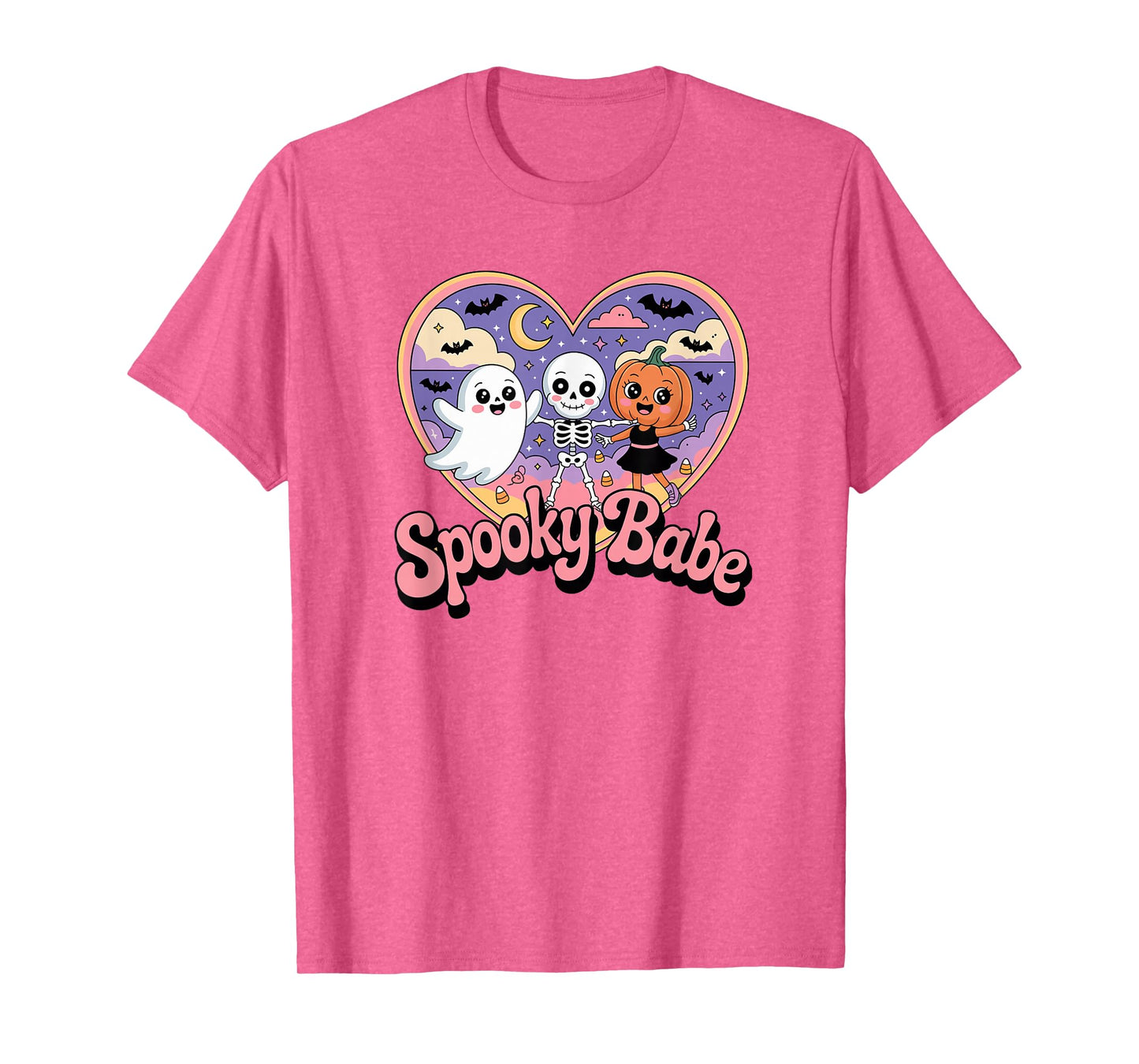 Retro Groovy Spooky Babe Cute Halloween Crew T-Shirt