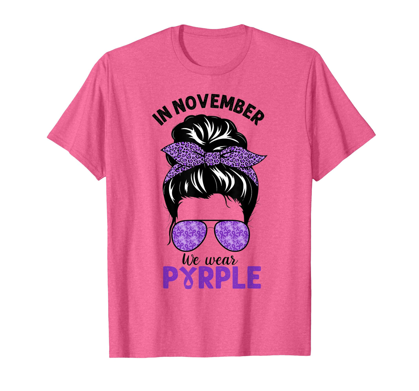 In November We Wear Purple Pancreatic Cancer Messy Bun T-Shirt