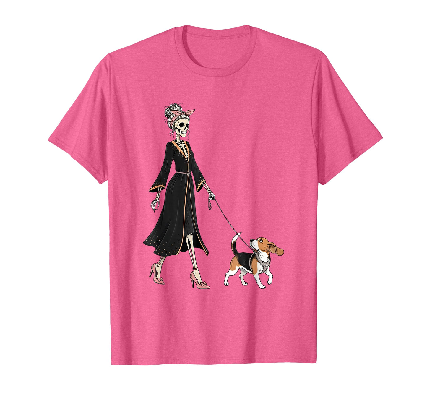 Skeleton Beagle Dog Walking Halloween Women T-Shirt