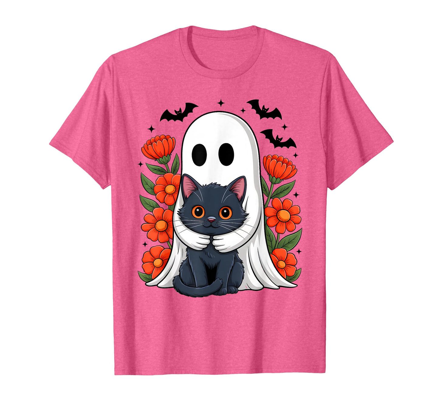 Cute Floral Ghost Spooky Cat Halloween Costume Girls Women T-Shirt