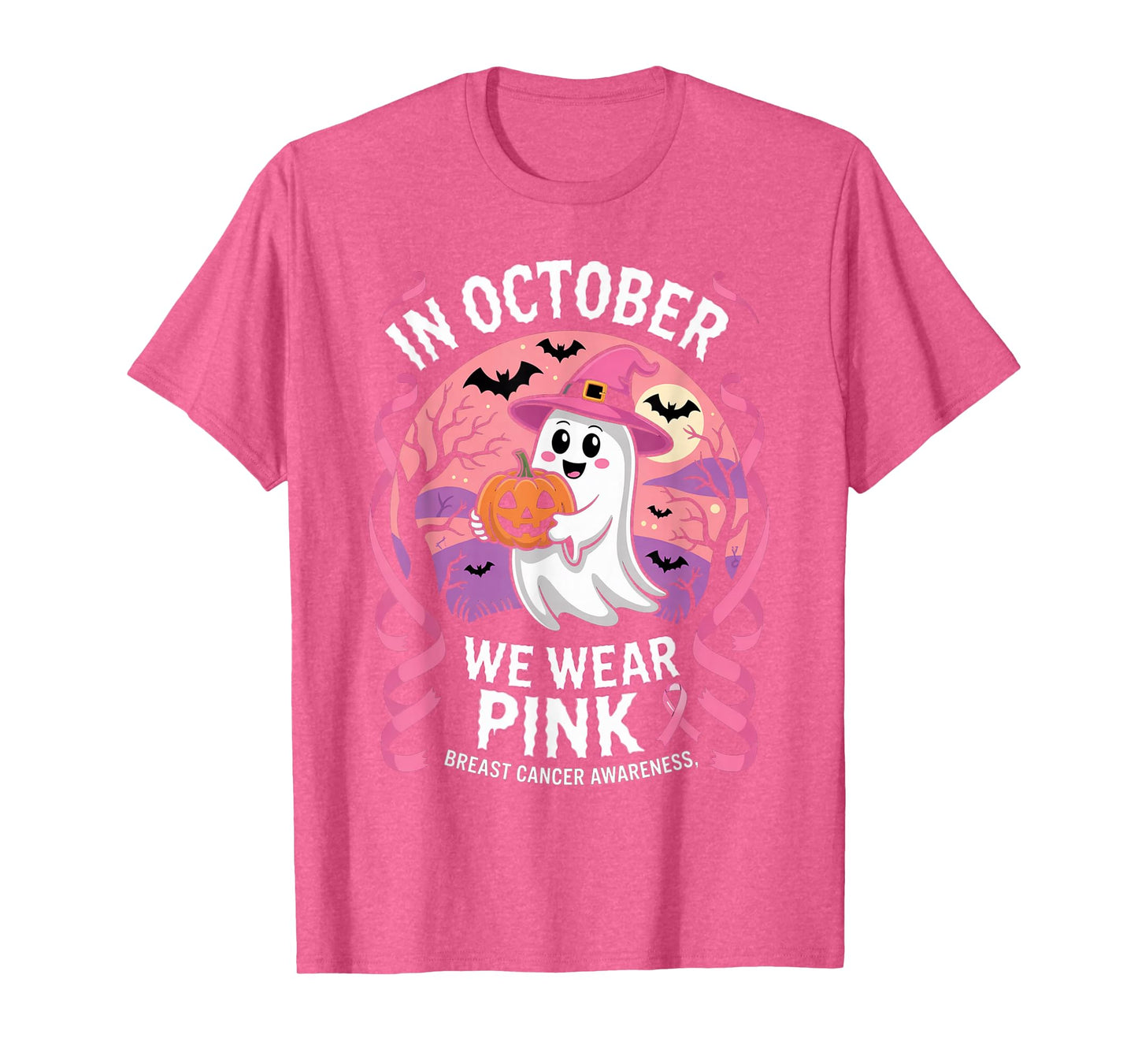in October We Wear Pink Ghost Halloween Awareness Women T-Shirt