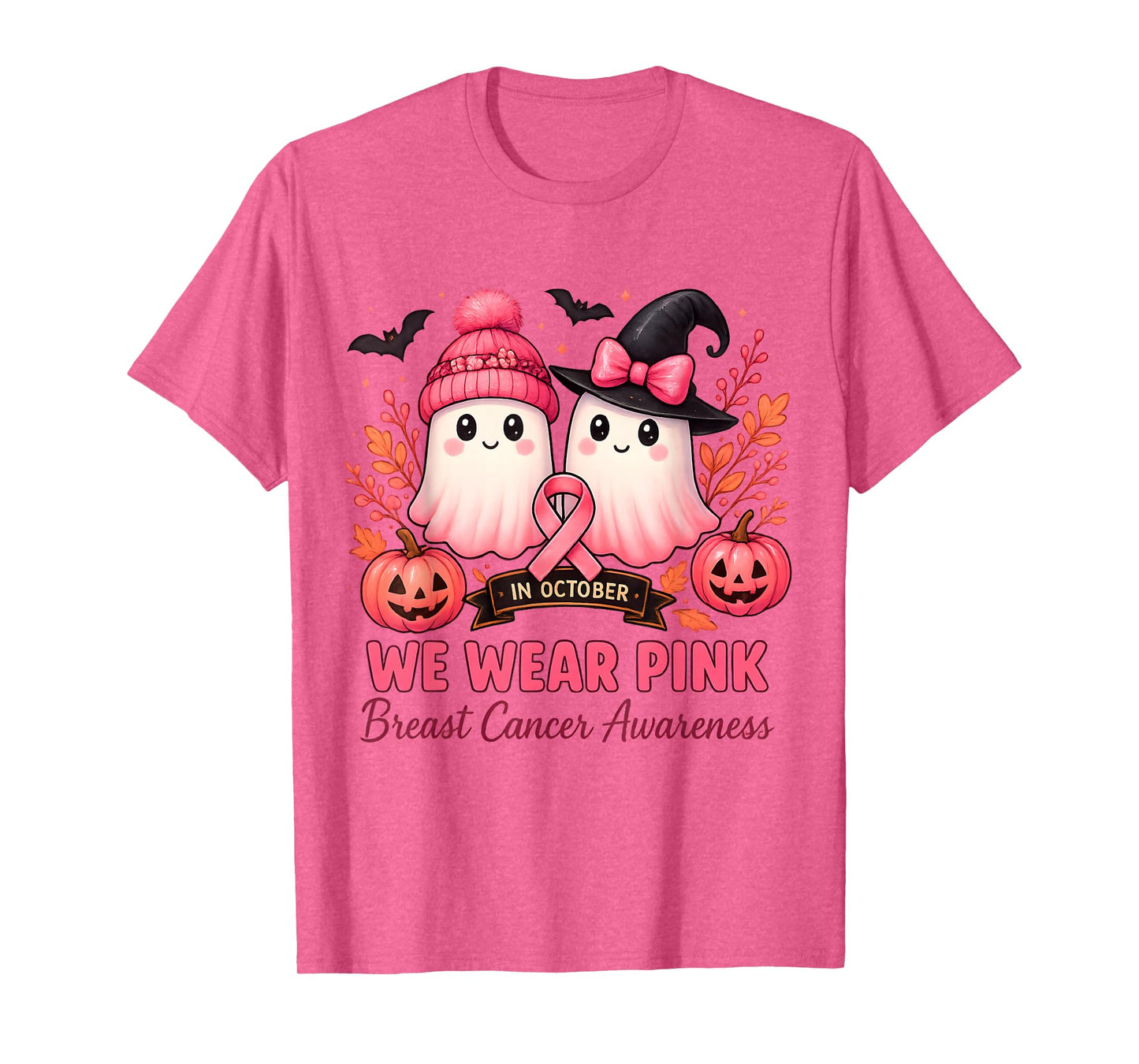 in October We Wear Pink Ghosts Breast Cancer Awareness T-Shirt