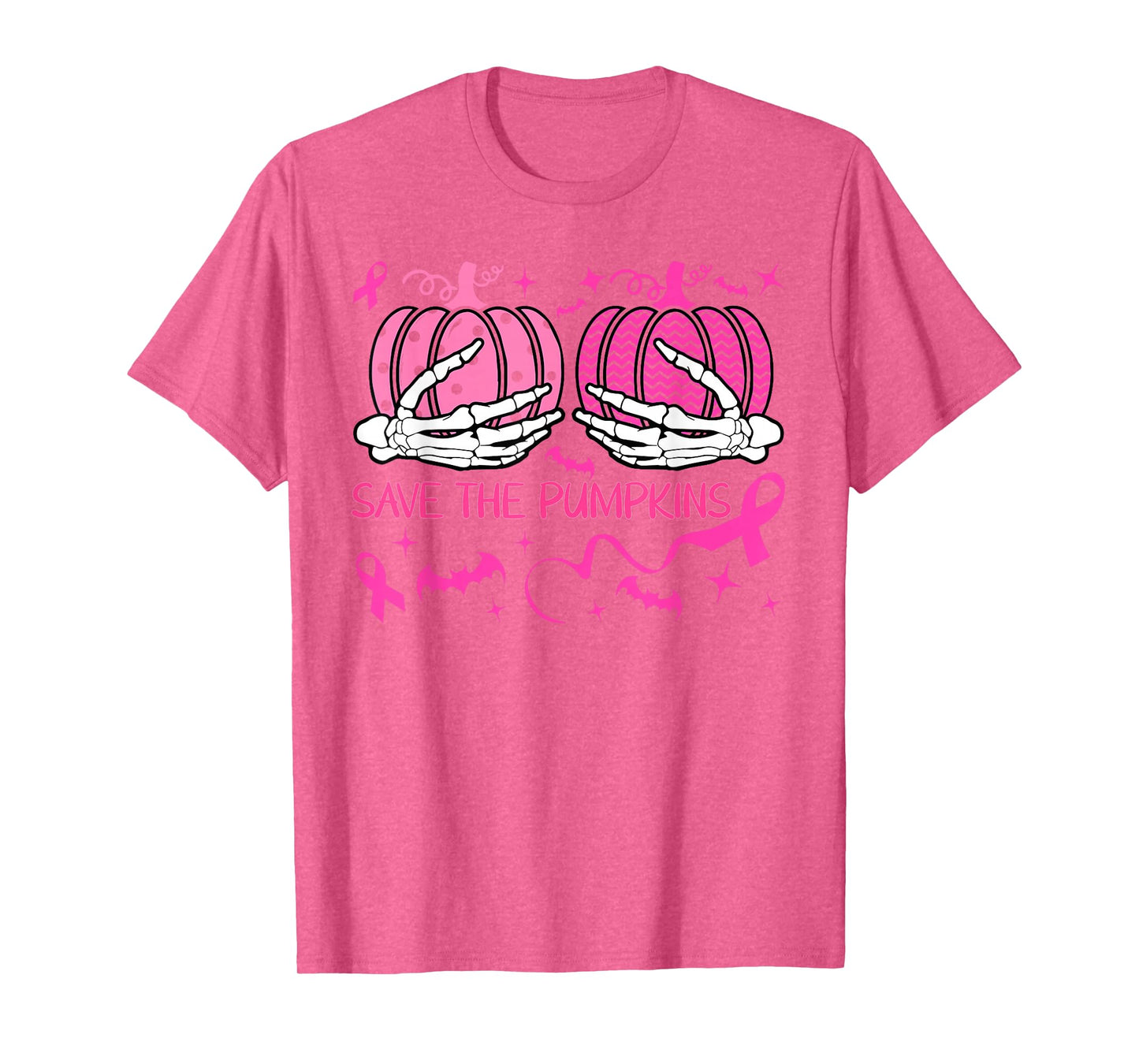 Save The Pumpkins Breast Cancer Skeleton Hand Pink Ribbon T-Shirt