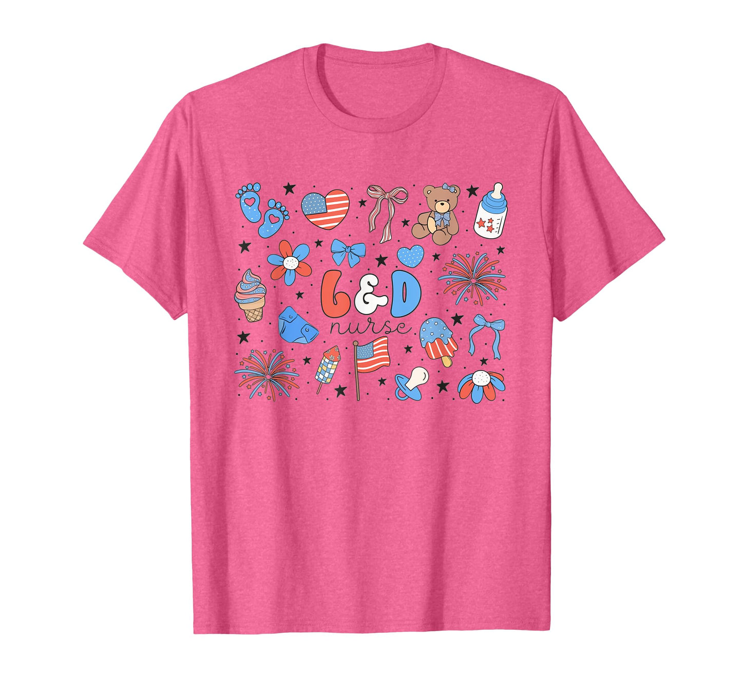 Retro Labor and Delivery Nurse Bear 4th of July L&D Nurse T-Shirt