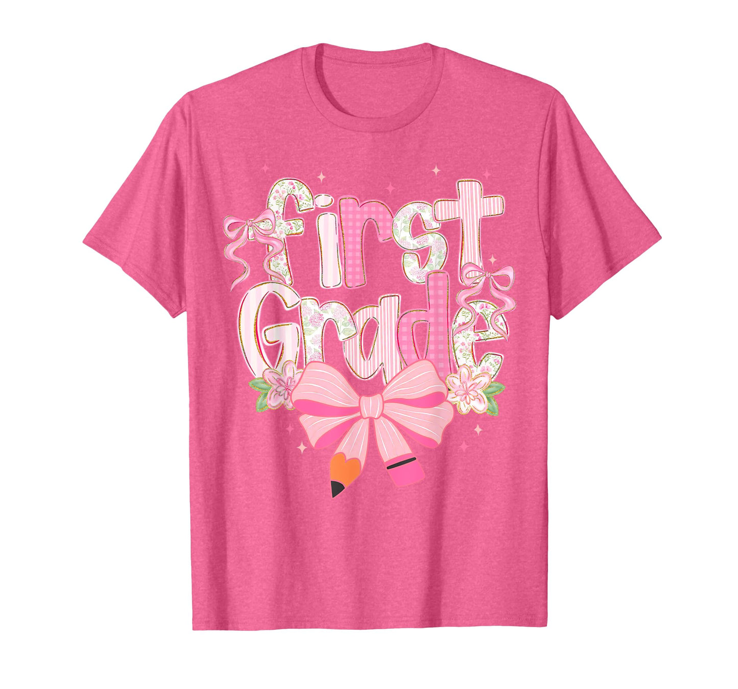 Preppy Back To School Floral 1st Grade Coquette Girl Kids T-Shirt