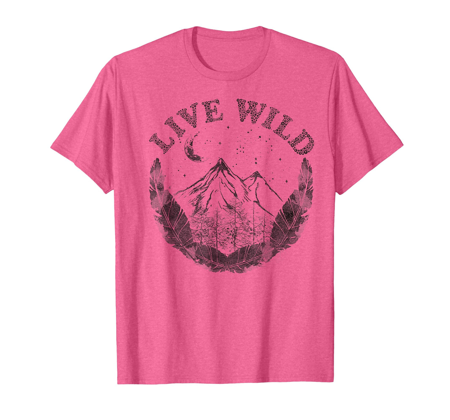 Live Wild Mountain And Feathers Sketch T-Shirt