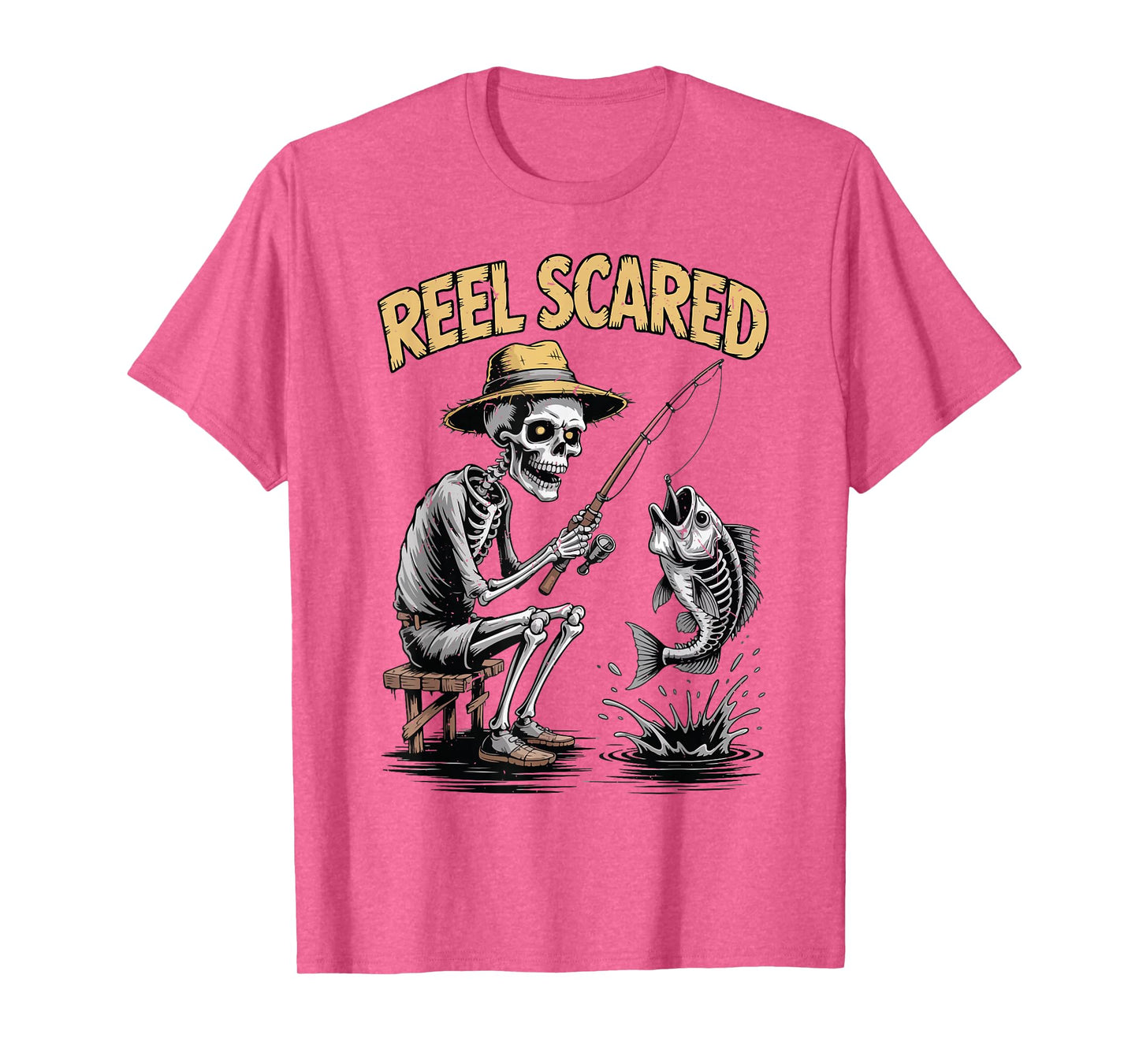 Youth Reel Scared Skeleton Fishing Halloween Funny Fisherman T-Shirt