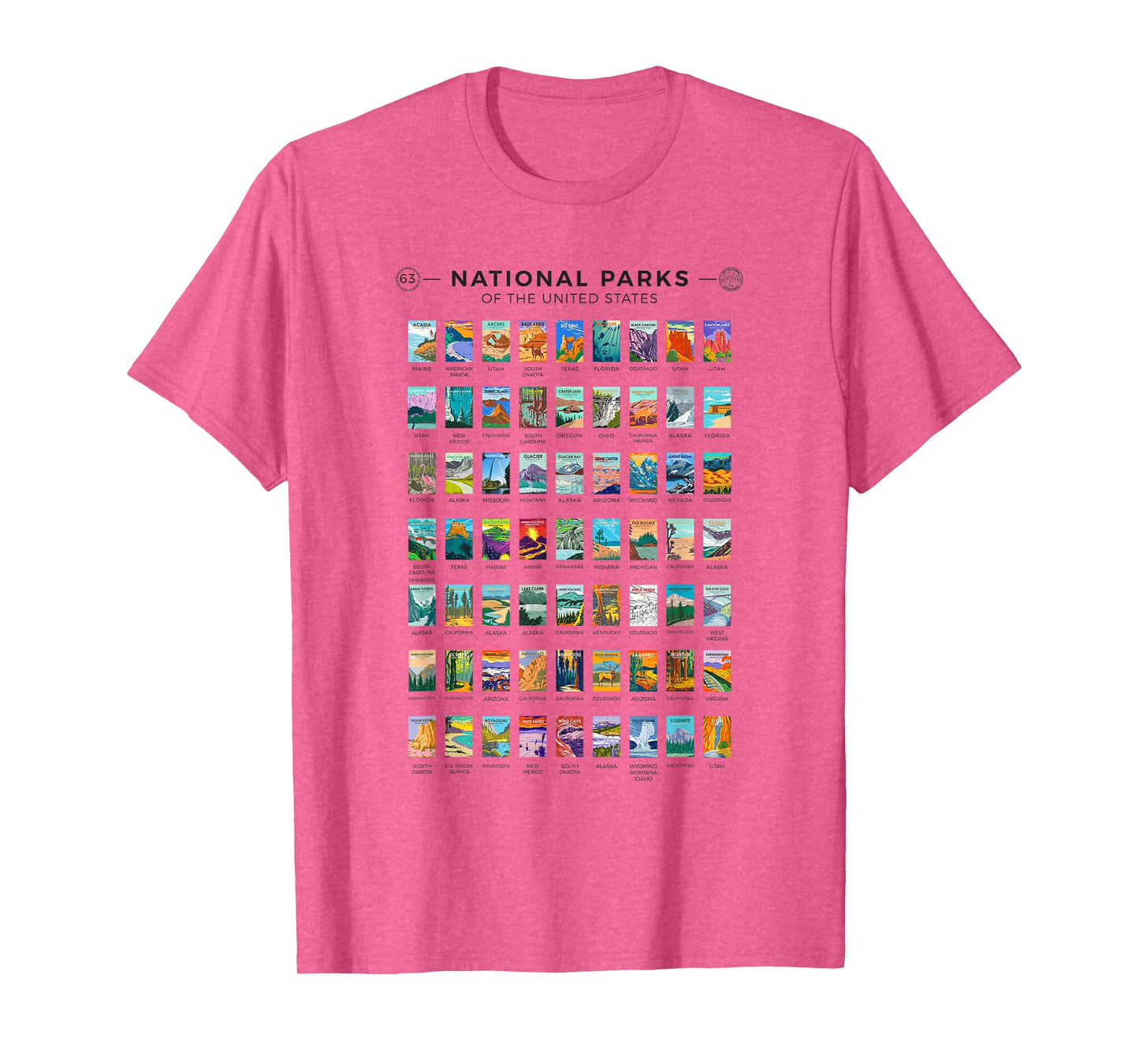 All 63 National Parks Of The United States Vintage Art List T-Shirt