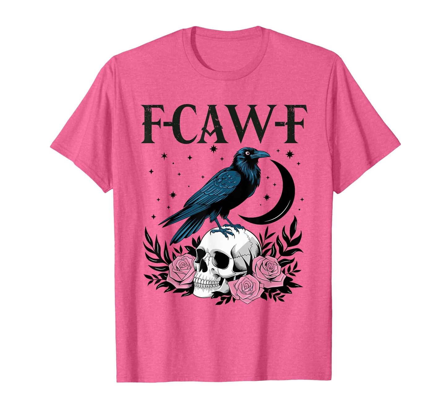 Funny F-Caw-F Crow Skull Roses Gothic Raven Moon Halloween T-Shirt