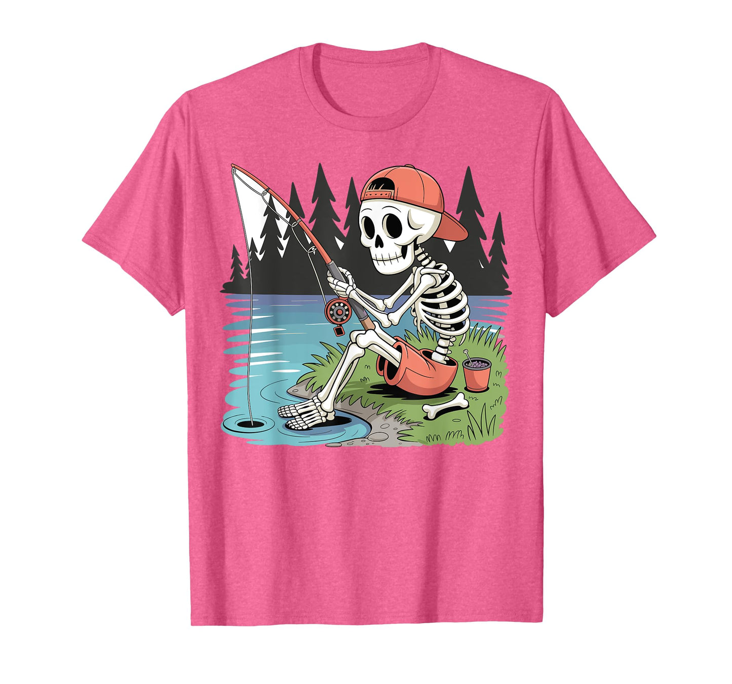 Skeleton Fishing Halloween Costume Funny Fishing Boys Kids T-Shirt