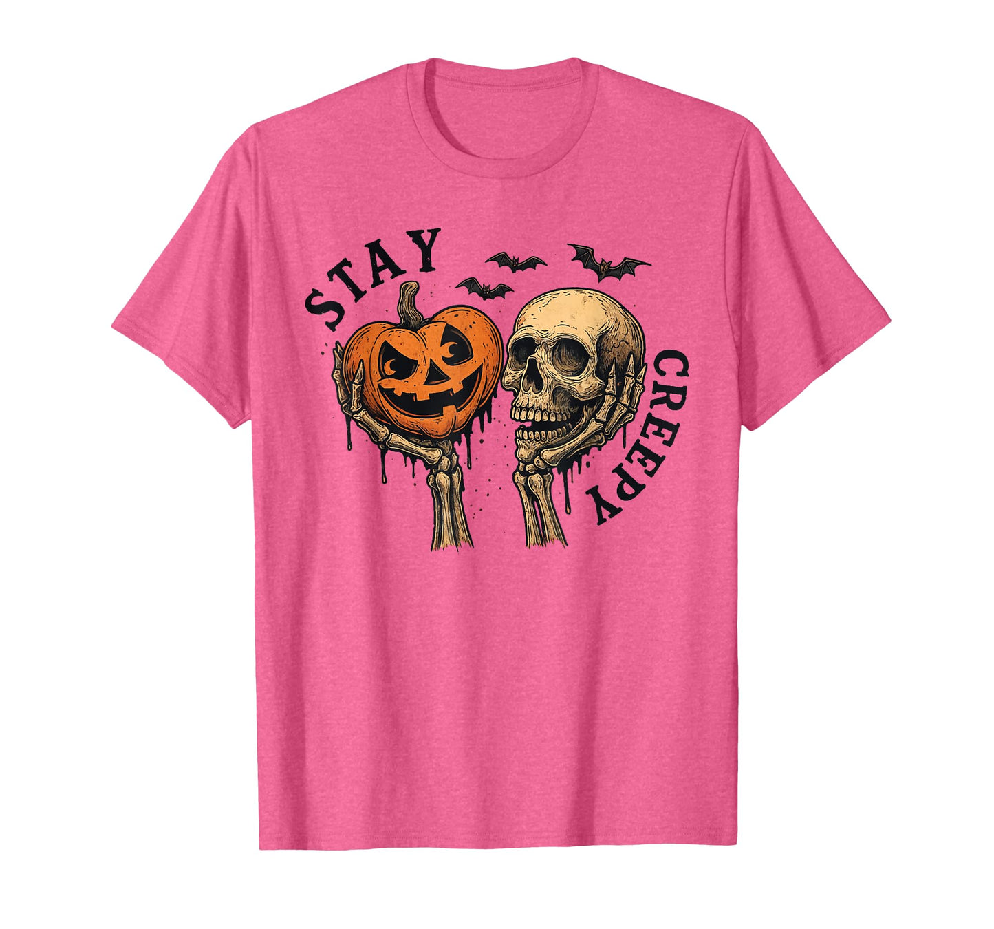 Horrnor Retro Stay Creepy Skeleton Pumpkin Spooky Halloween T-Shirt