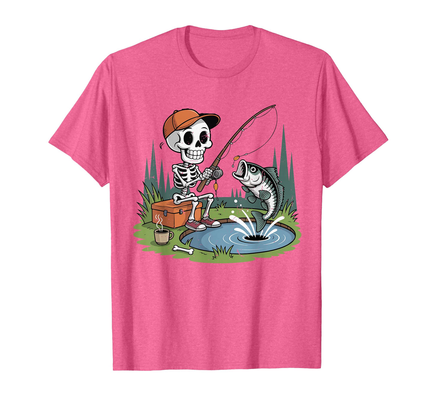 Boy's Skeleton Fishing Halloween Bass Fish Funny Fisherman T-Shirt