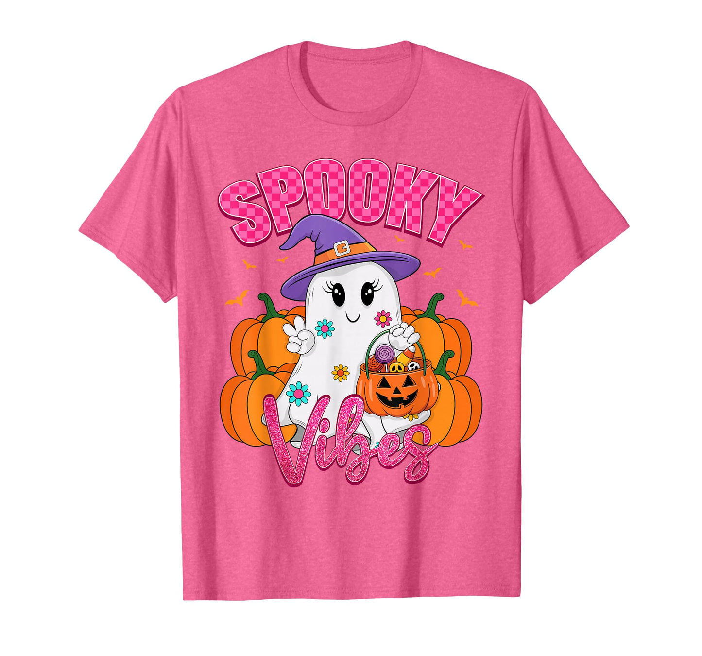 Spooky Vibes Halloween Costume Pumpkin Boo Ghost Women Girls T-Shirt
