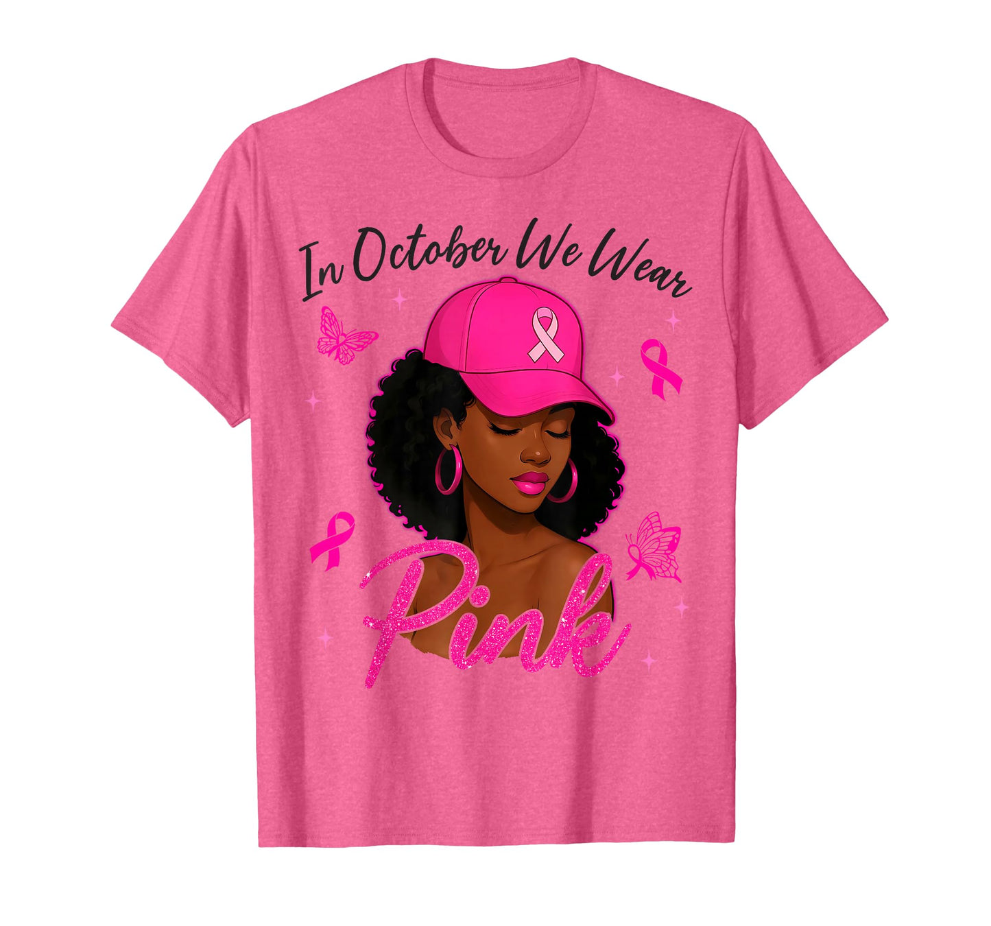 in October We Wear Pink Black Women Breast Cancer Awareness T-Shirt