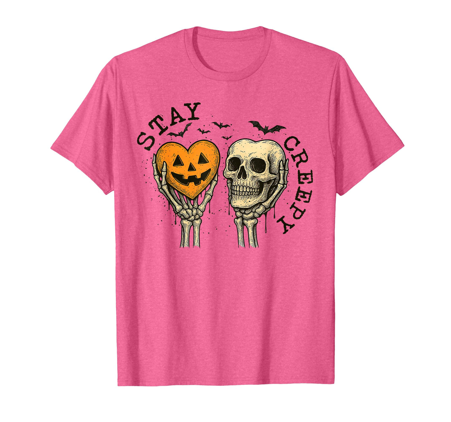 Stay Creepy, Skeleton Hand Spook, Retro Drip Heart Halloween T-Shirt