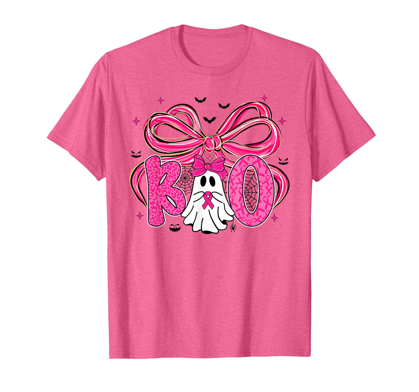 Coquette Bow Ghost Boo Breast Cancer Awareness Halloween T-Shirt