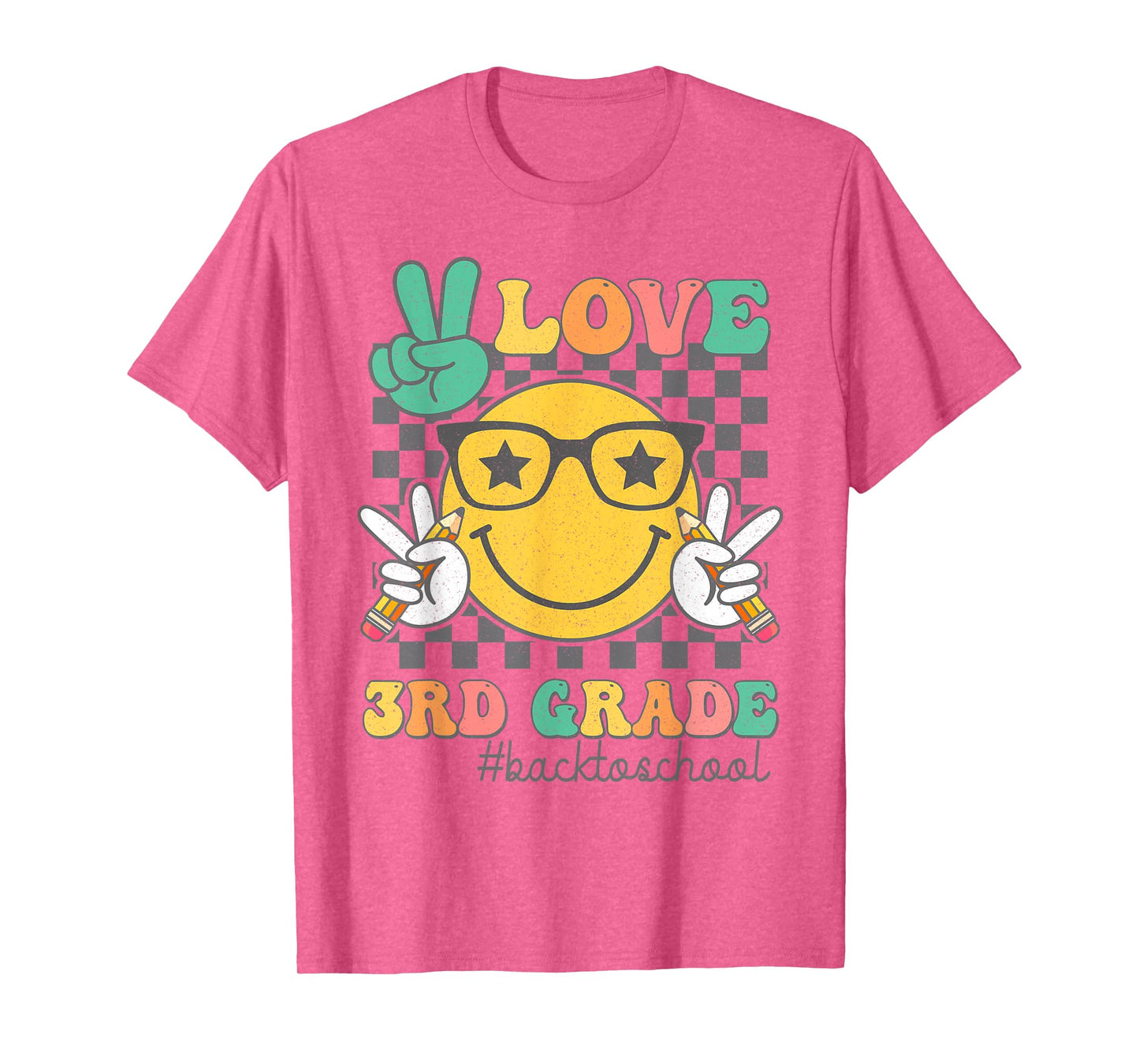 Peace Love 3rd Grade Cute Smile Face Back To School Girls T-Shirt