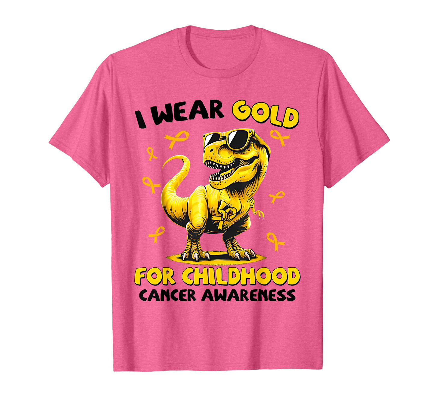 I Wear Gold for Childhood Cancer Awareness Dinosaur T-rex T-Shirt