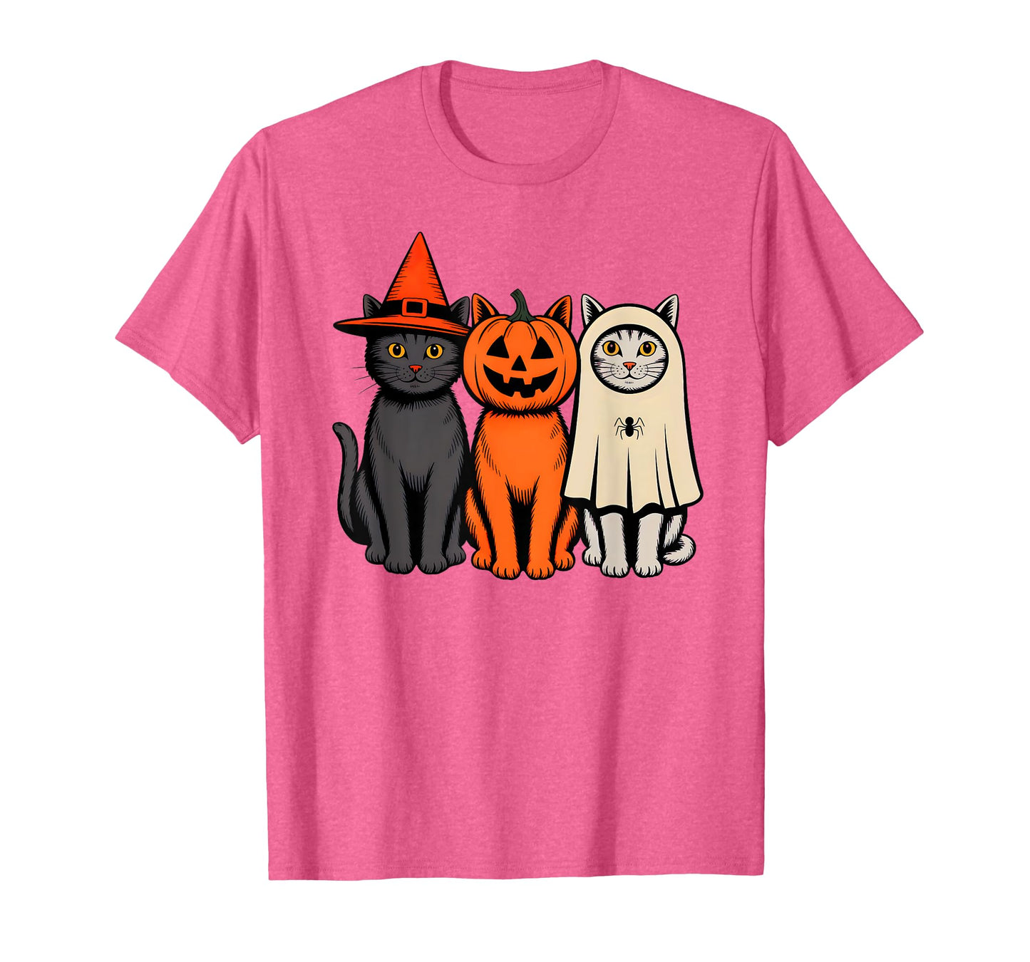 Cute Ghost Halloween Black Cat Witch Hat Pumpkin Women Girls T-Shirt