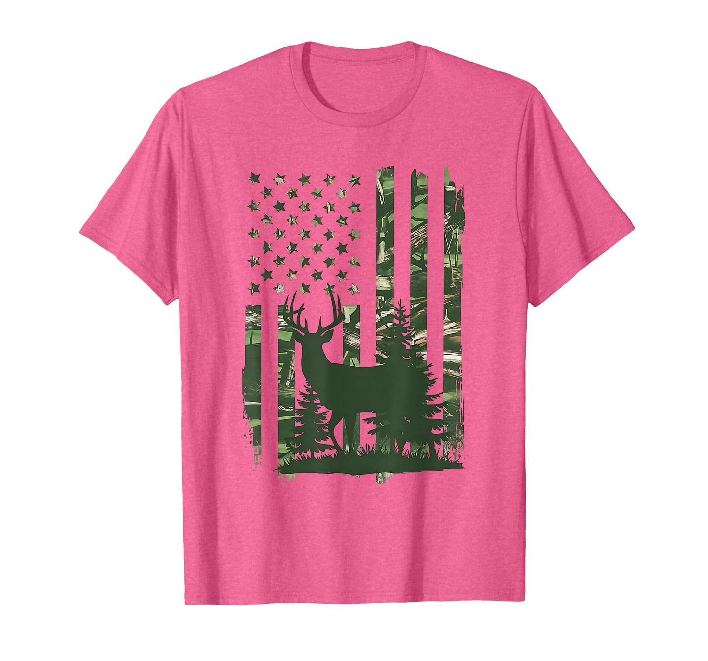 Camo Deer Hunting American Flag Whitetail Hunter USA Graphic T-Shirt