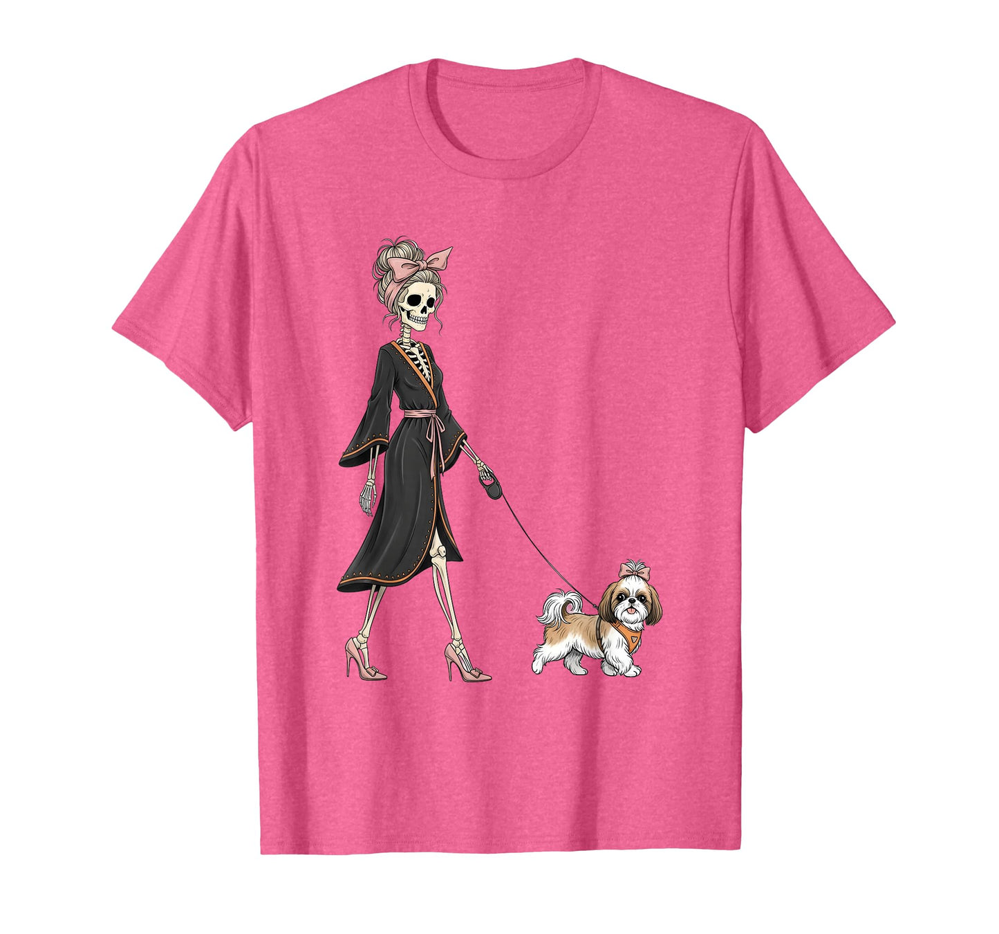 Skeleton Shih Tzu Dog Walking Halloween Women T-Shirt