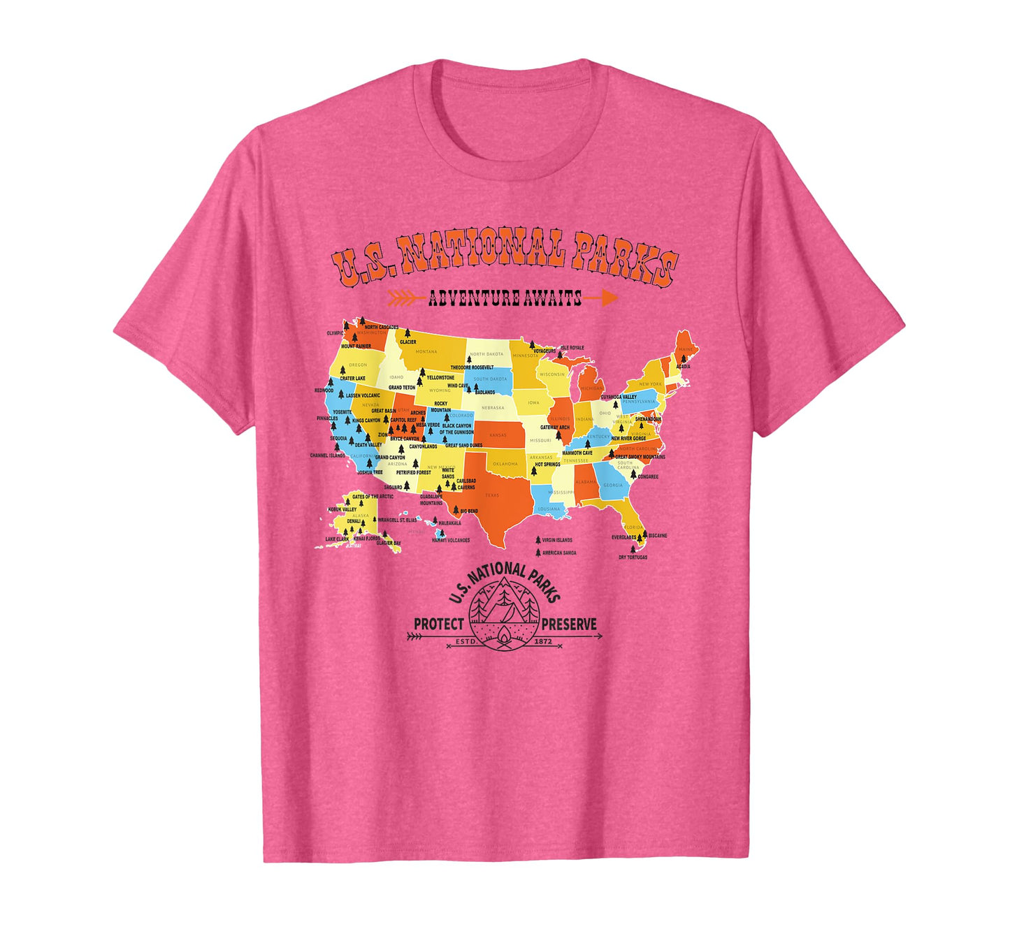 U.S. National Park Hiking Map - All 63 US National Parks Map T-Shirt
