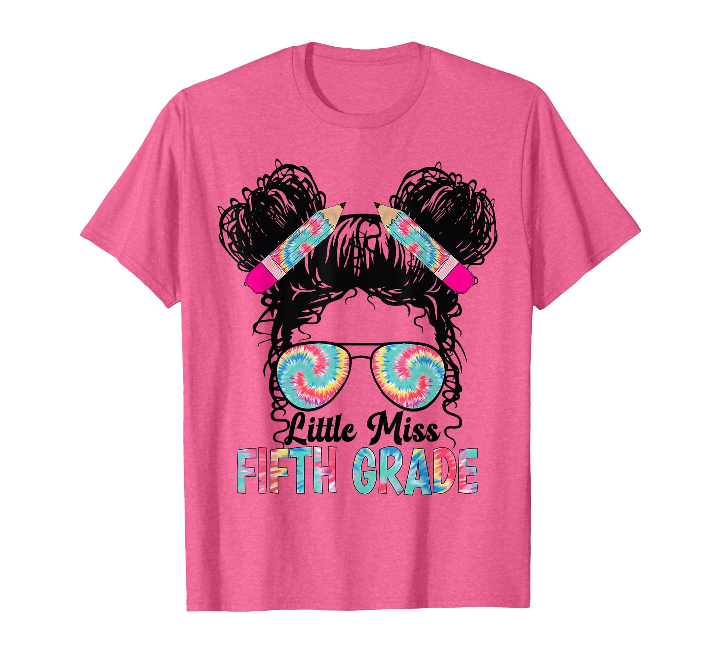 Little Miss Fifth 5th Grade Girls Back To School Messy Bun T-Shirt