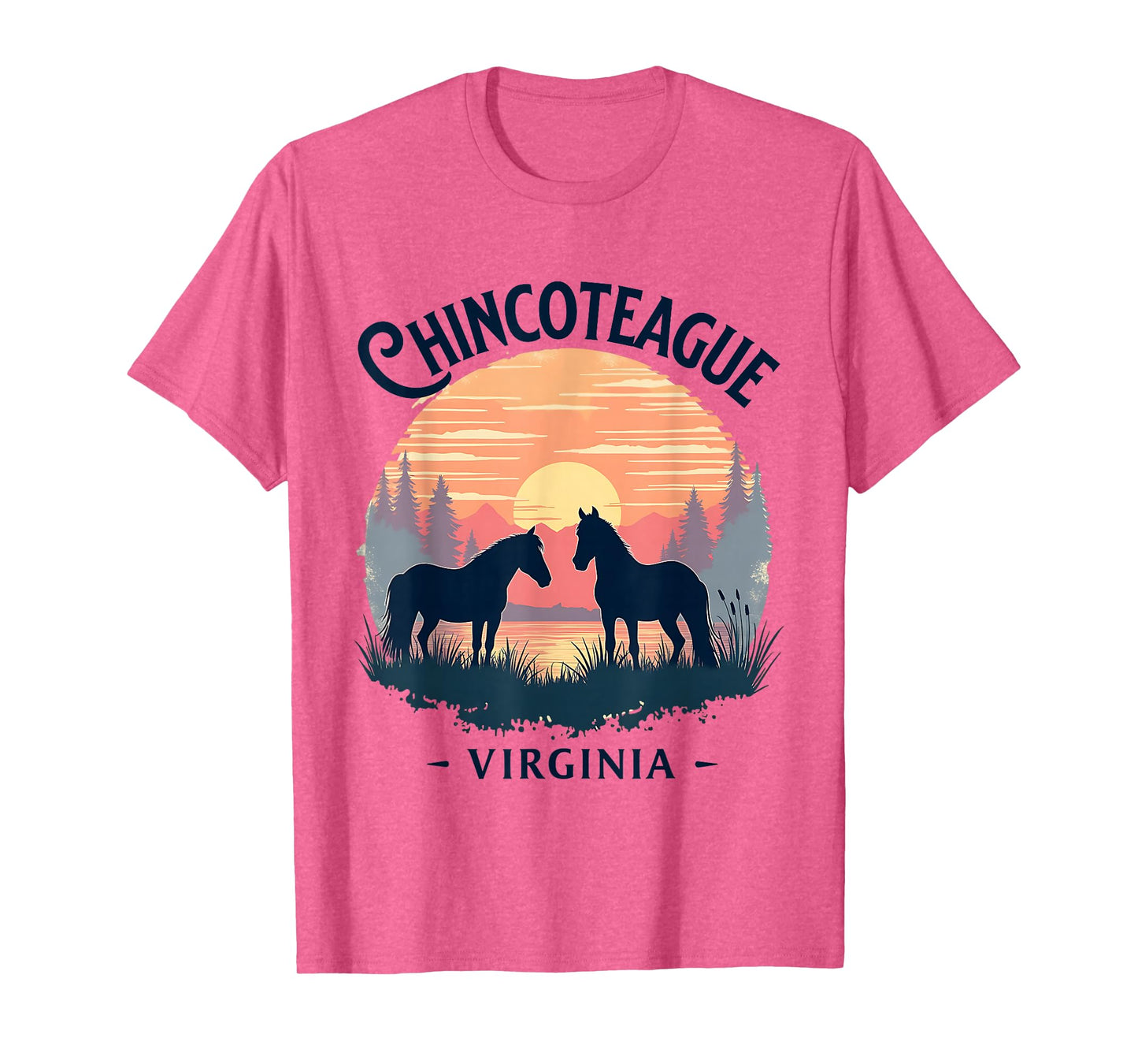 Chincoteague Virginia Scenic Sunset Horse Design T-Shirt