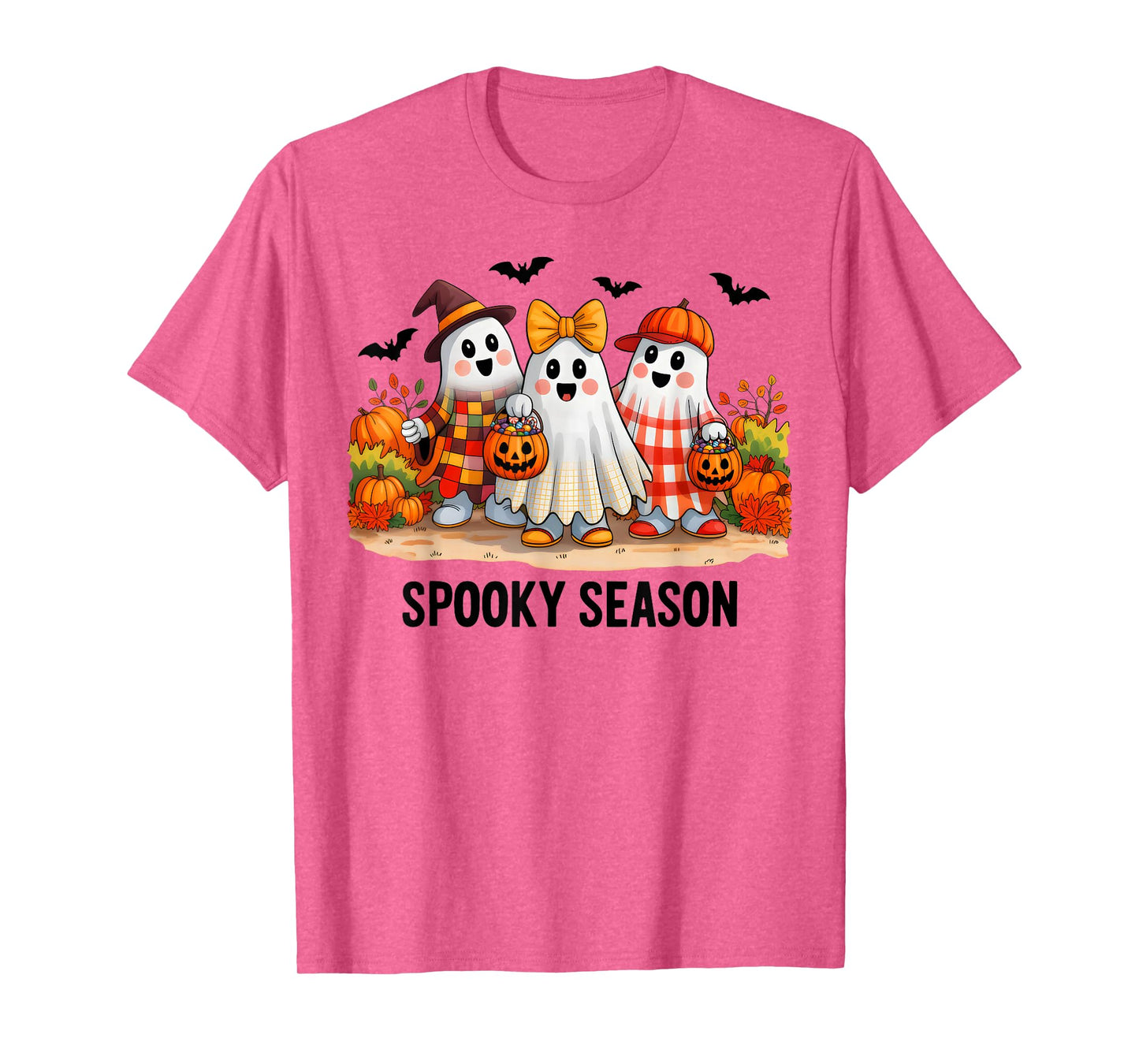 Spooky Season Floral Ghost Pumpkin Bow Halloween Costume T-Shirt