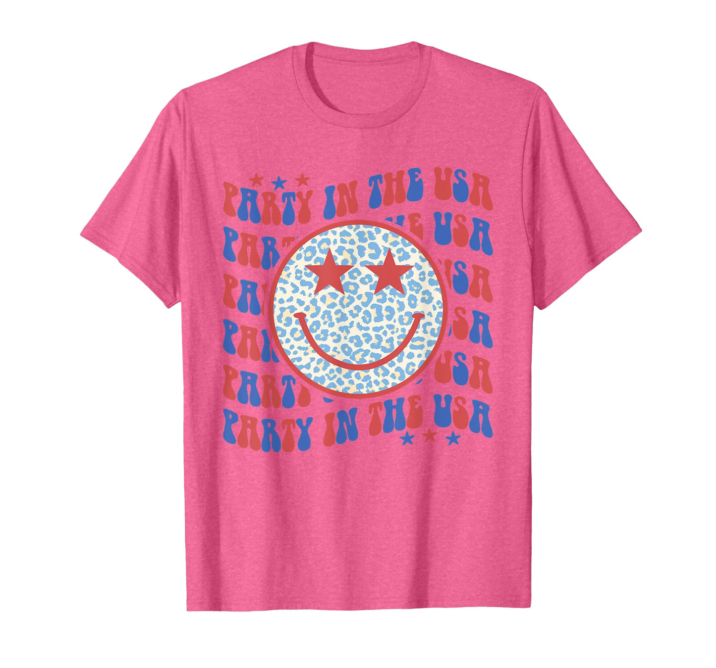 Party In The USA Happy Face Leopard Pattern 4th Of July T-Shirt