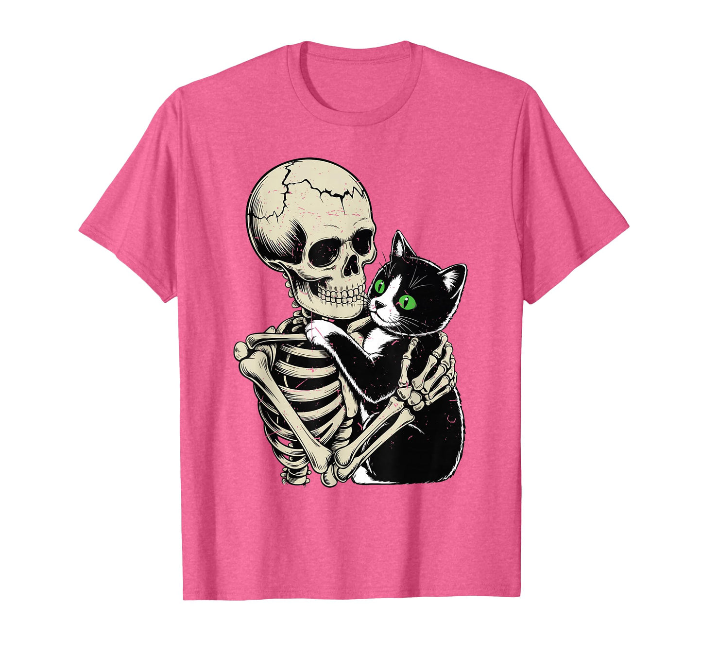 Funny Tuxedo Cat Halloween Skeleton Hugging Cat Dad Mom Gift T-Shirt