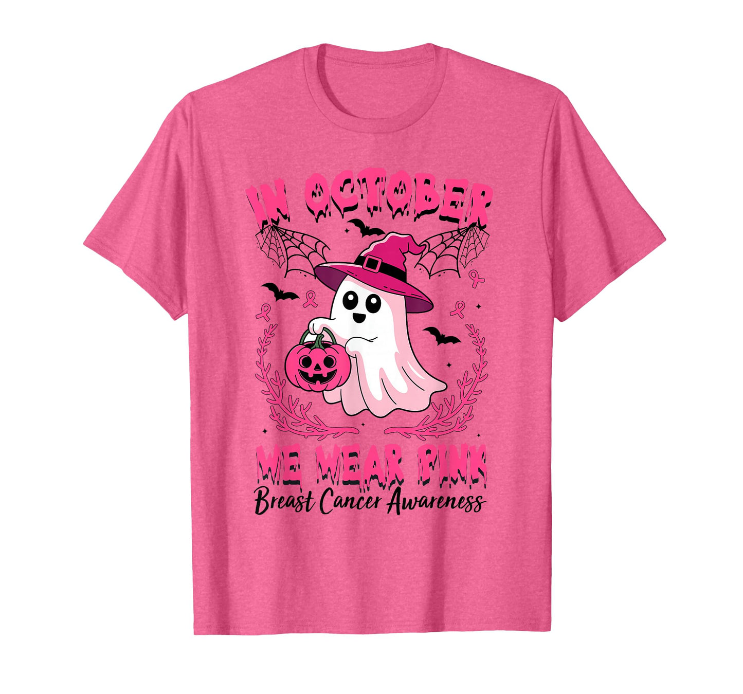 in October We Wear Pink Breast Cancer Awareness Halloween T-Shirt