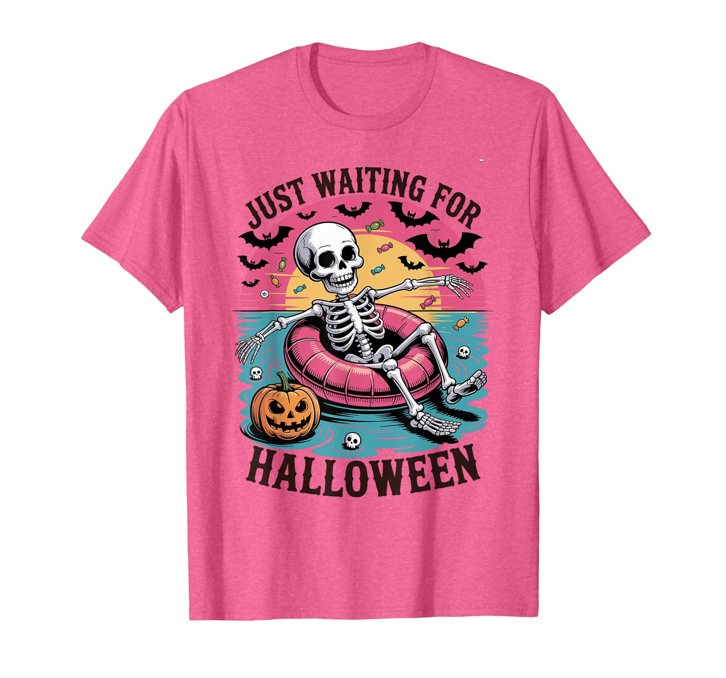 Just Waiting for Halloween Costume Summerween Skeleton Funny T-Shirt