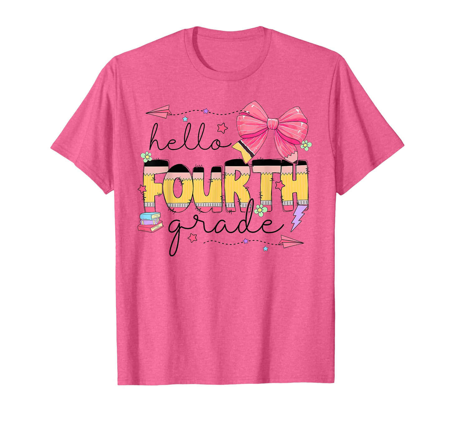 Back To School Hello Fourth Grade Teacher Coquette Bow T-Shirt