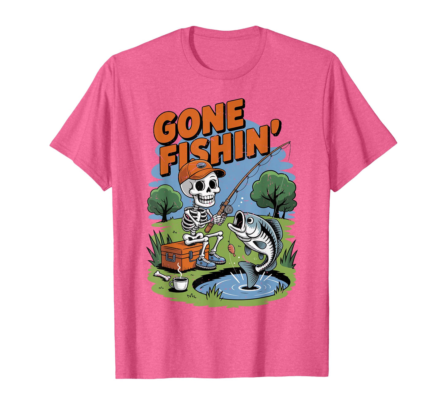 Youth Boy Gone Fishing Skeleton Halloween Bass Fish Toddler T-Shirt