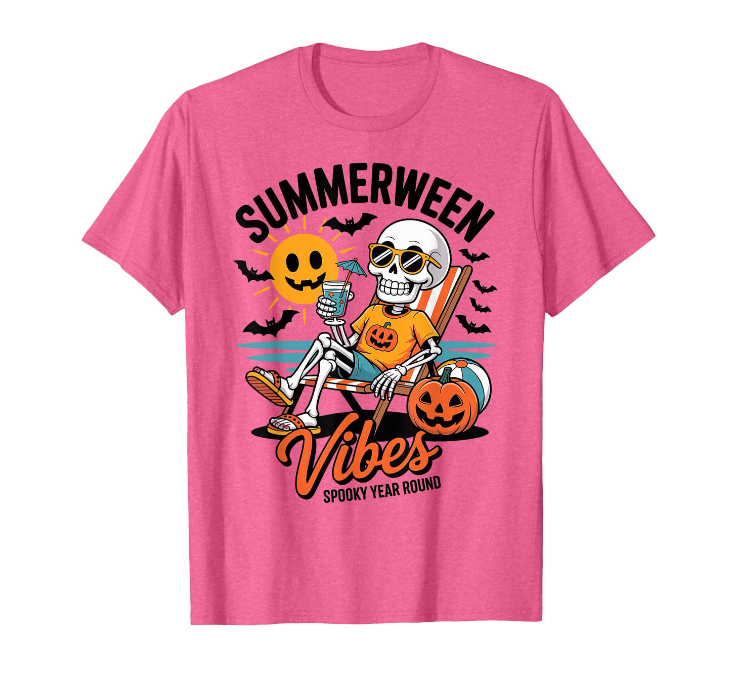 Summerween Vibes Skeleton on The Beach Spooky Year Round T-Shirt