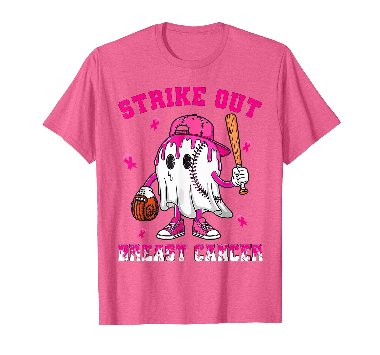 Strike Out Breast Cancer Shirt Boy Baseball Drip Pink Ribbon T-Shirt