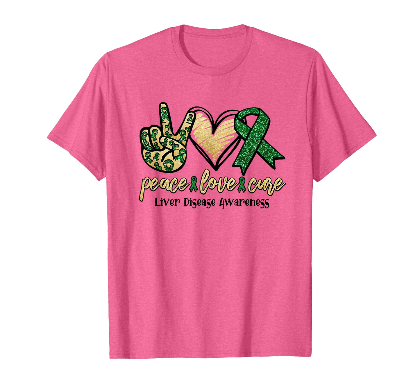 Peace Love Cure Liver Disease Shirt Awareness Ribbon Walk T-Shirt