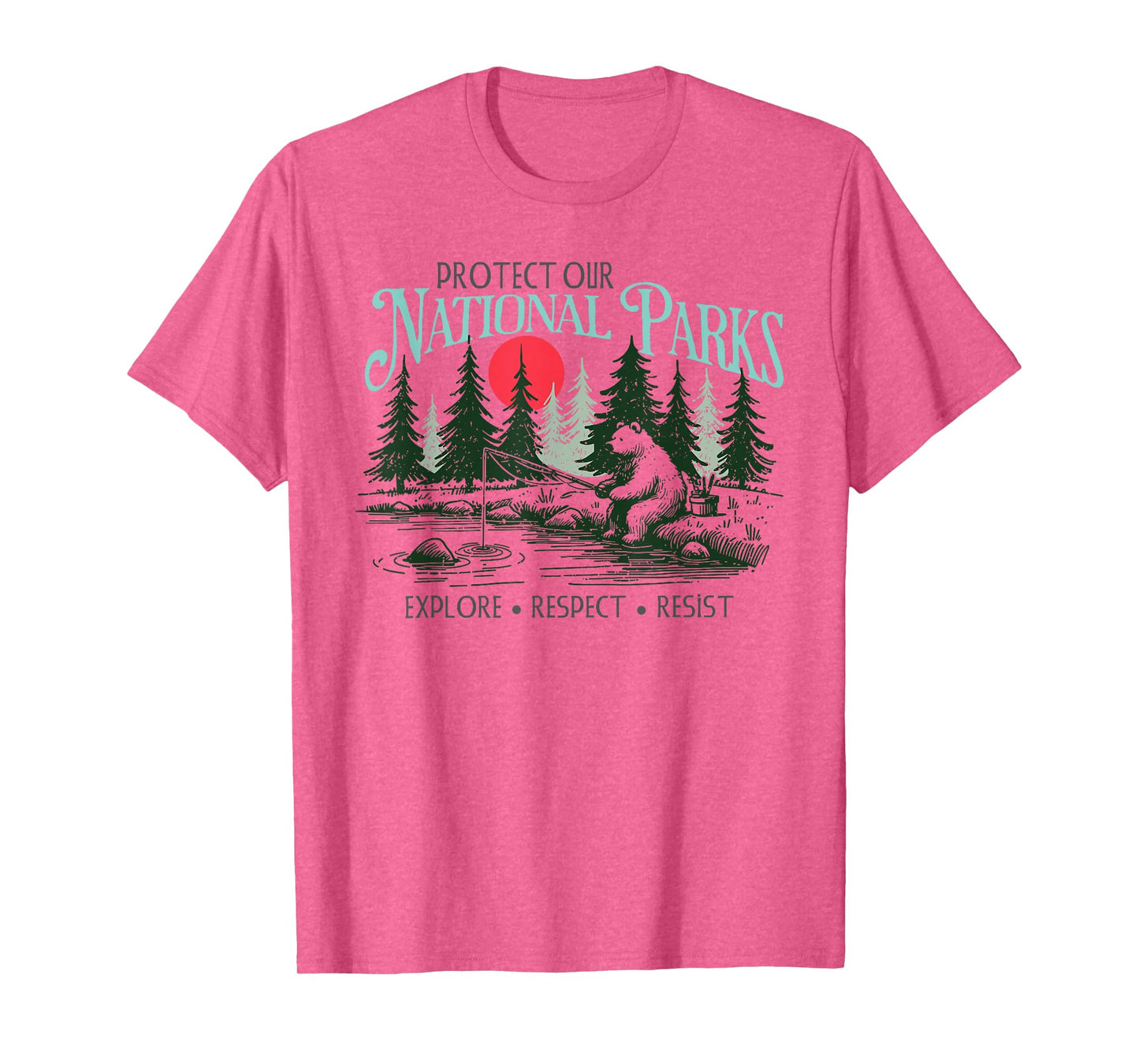 Retro Resist Protect Our National Parks Funny Bear Graphic T-Shirt