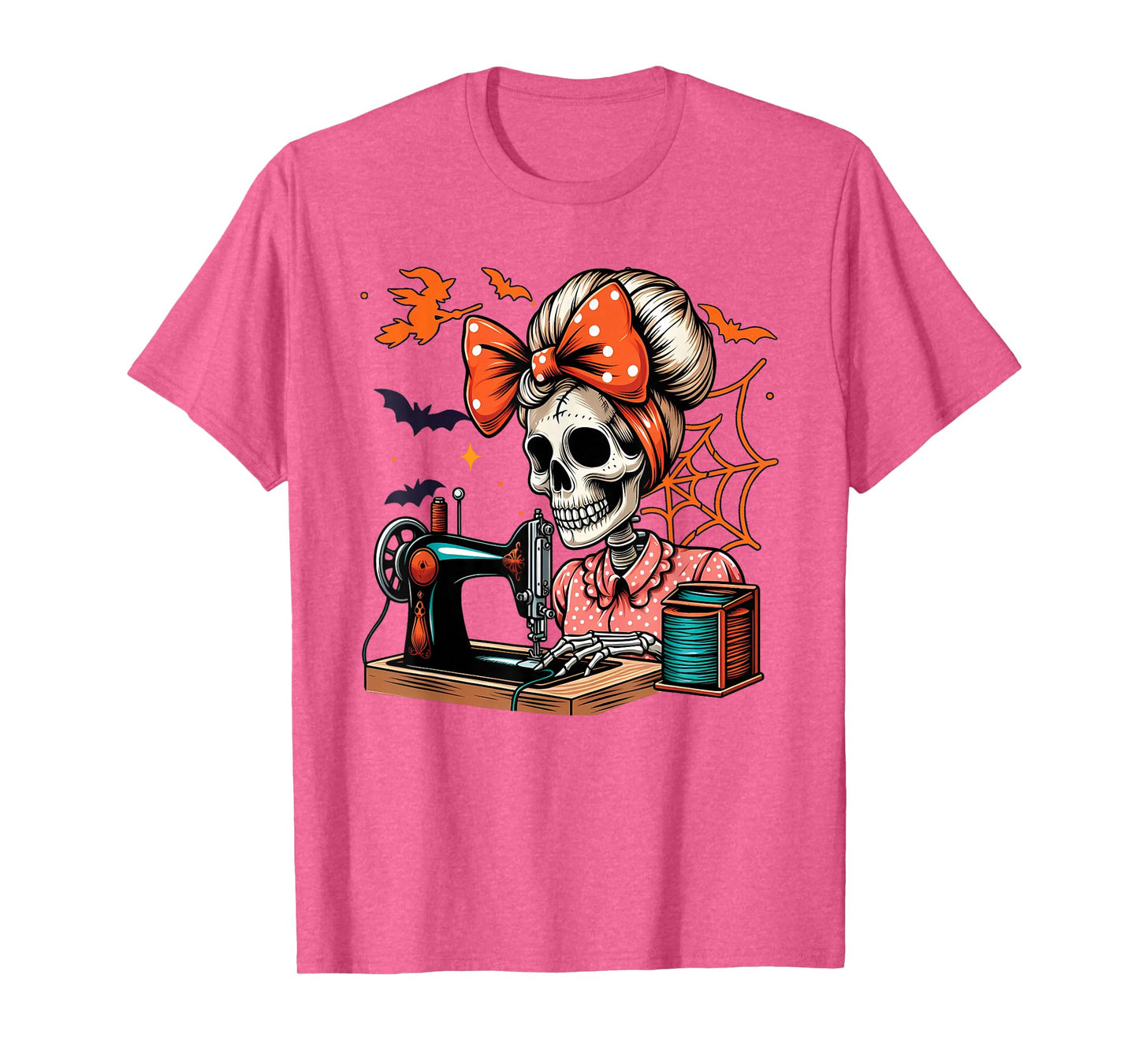Messy Bun Hair Skeleton Sewer Quilter Halloween Quilting T-Shirt
