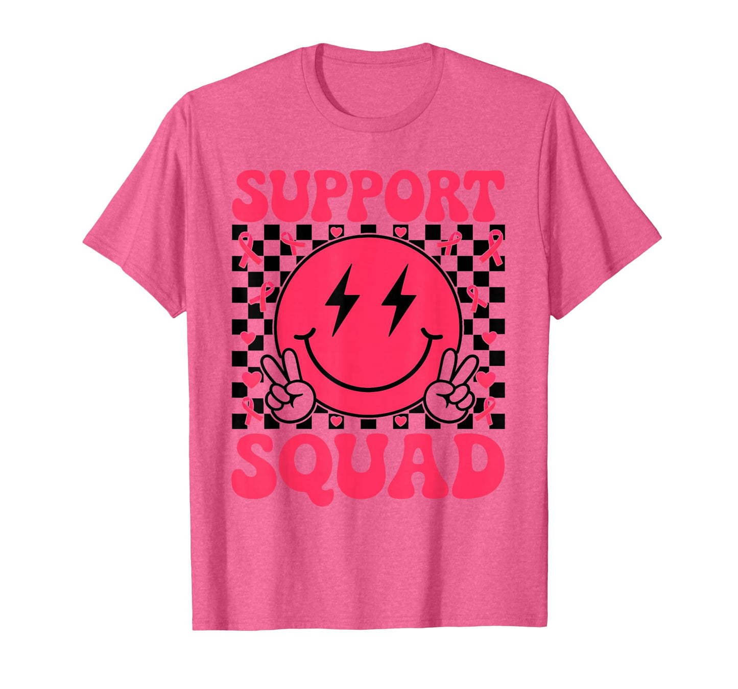 Groovy Support Squad Pink Ribbon Smile Face Support Squad T-Shirt