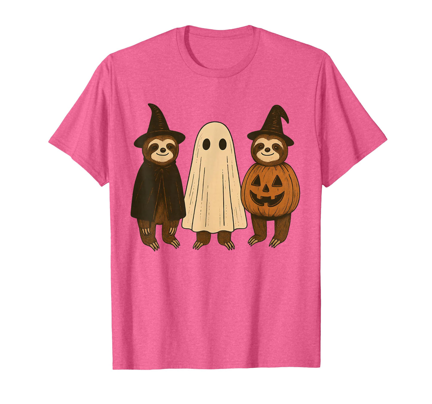 Retro Halloween Sloths Boo Ghost Witch Fall Pumpkin Costume T-Shirt