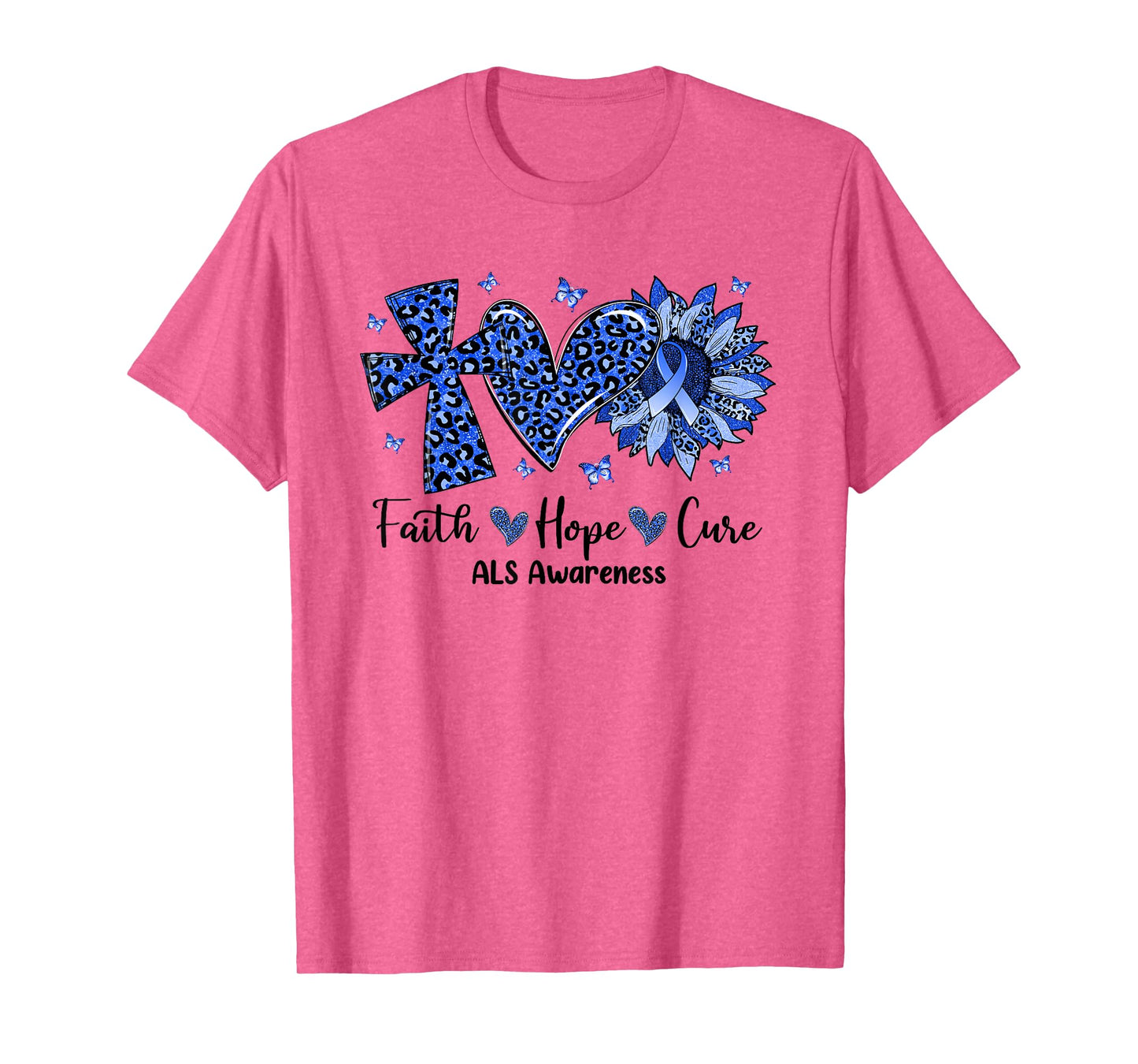 Faith Hope Cure Sunflower Leopard ALS Awareness T-Shirt