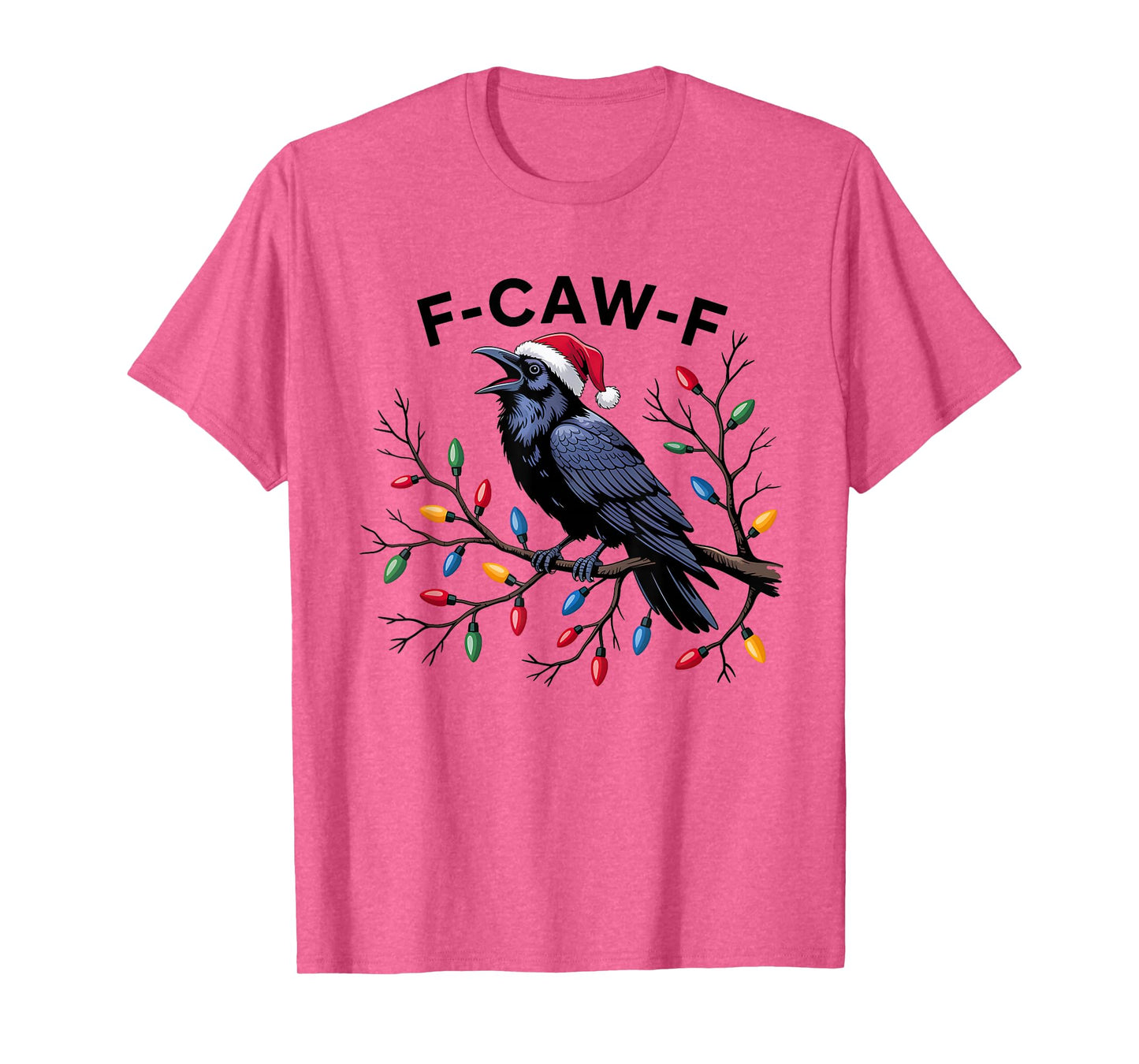 Black Crow F-Caw-F Funny Retro Christmas Lights Santa hat T-Shirt